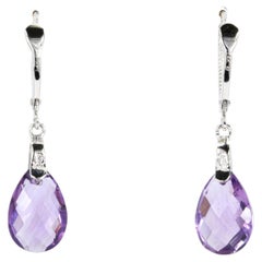 14K White Gold Natural Amethyst Briolette Diamond Drop Earrings