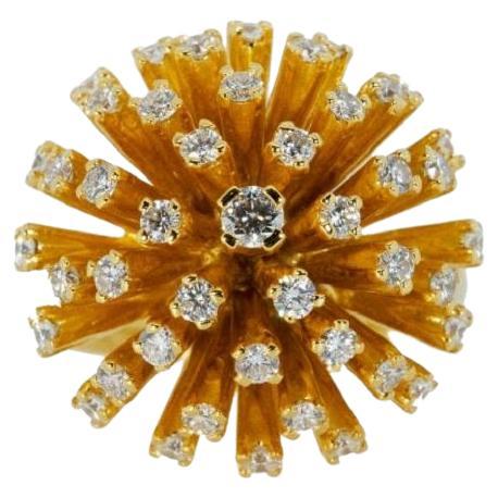 Exploding Sun  Unique 18K Yellow Gold Ring W/ 1.41 Natural Diamonds, IGI Cert