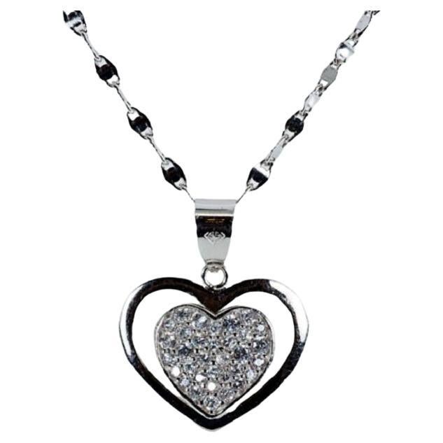 Sparkling 18K White Gold Heart Necklace For Sale