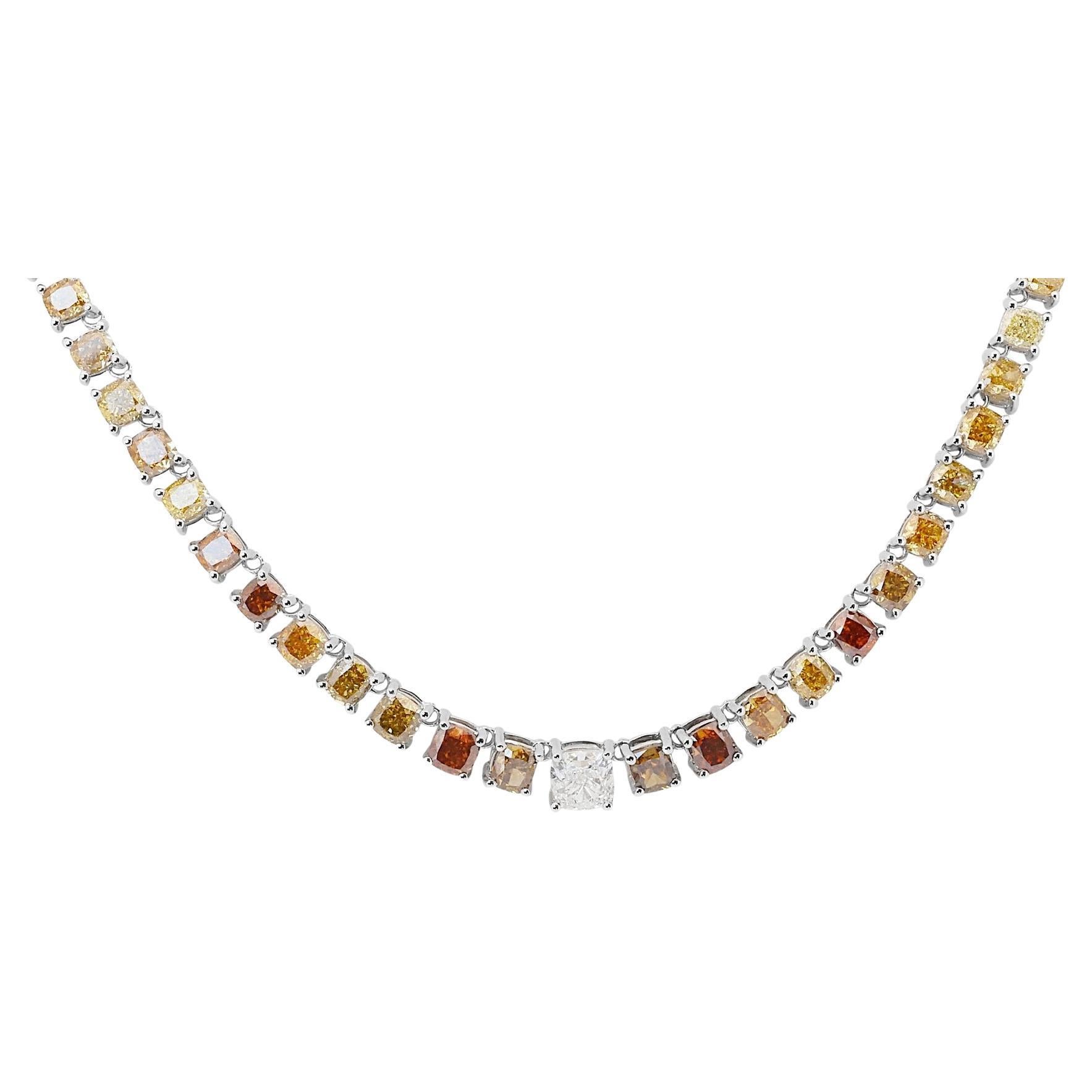 18 Karat Weißgold Riviera-Halskette mit 16,37 Karat natürlichen Diamanten, AIG-zertifiziert