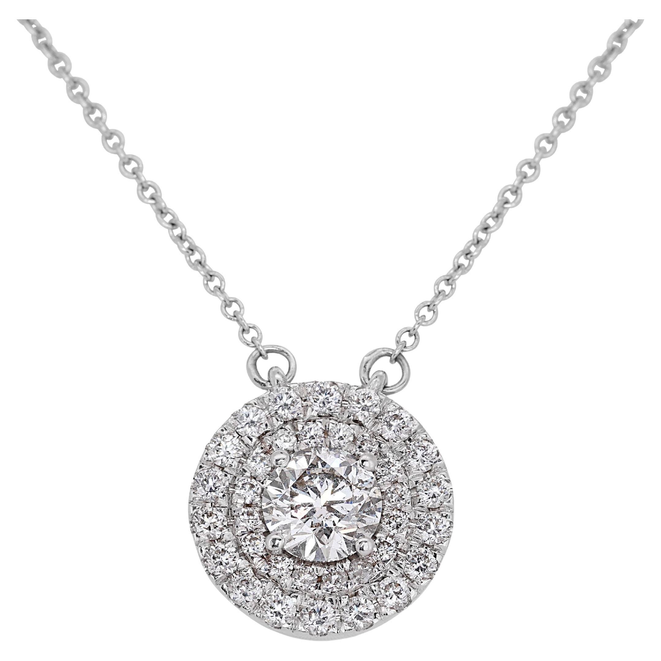 Gorgeous 14k White Gold Double Halo Necklace with 1.17 Carat Natural Diamonds For Sale