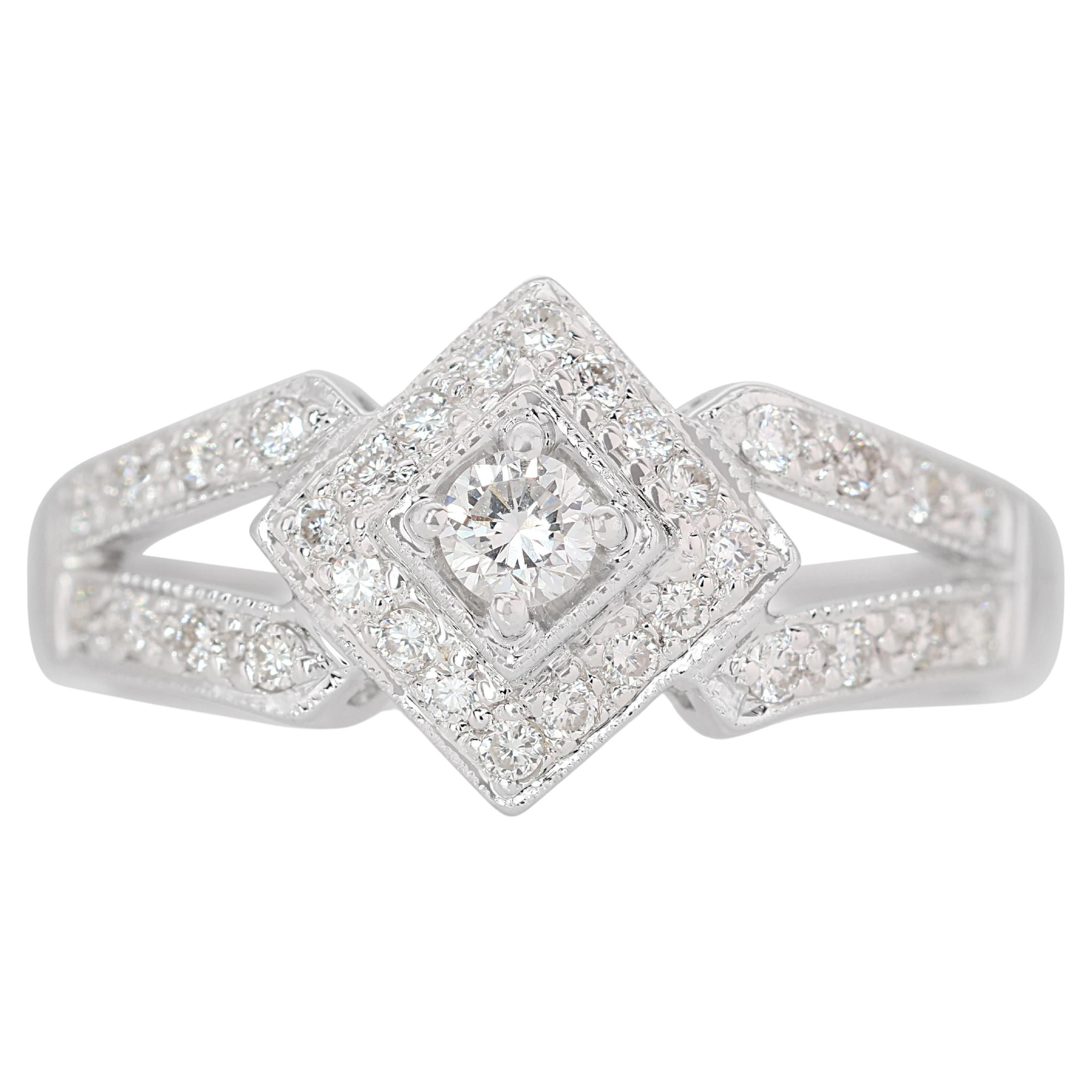 Dazzling 18k White Gold Pave Halo Ring with 0.29ct Natural Diamonds For Sale