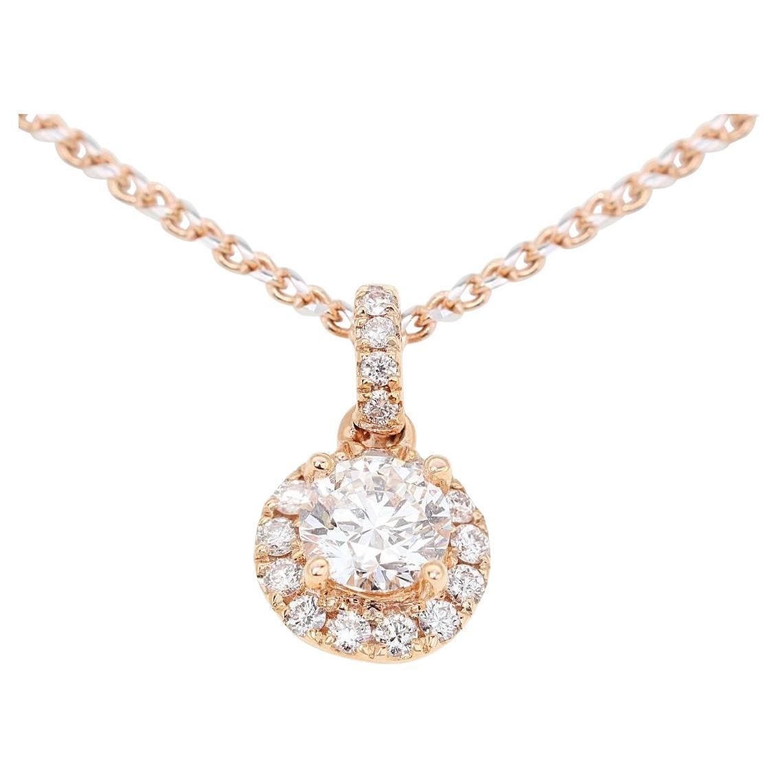 Sparkling 18k Rose Gold Halo Pendant w/ 0.58ct Diamond -  (Chain not included) For Sale