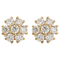 Lovely 1 carat and 40 points Natural Diamond Flower Earrings in 9K Yellow Gold