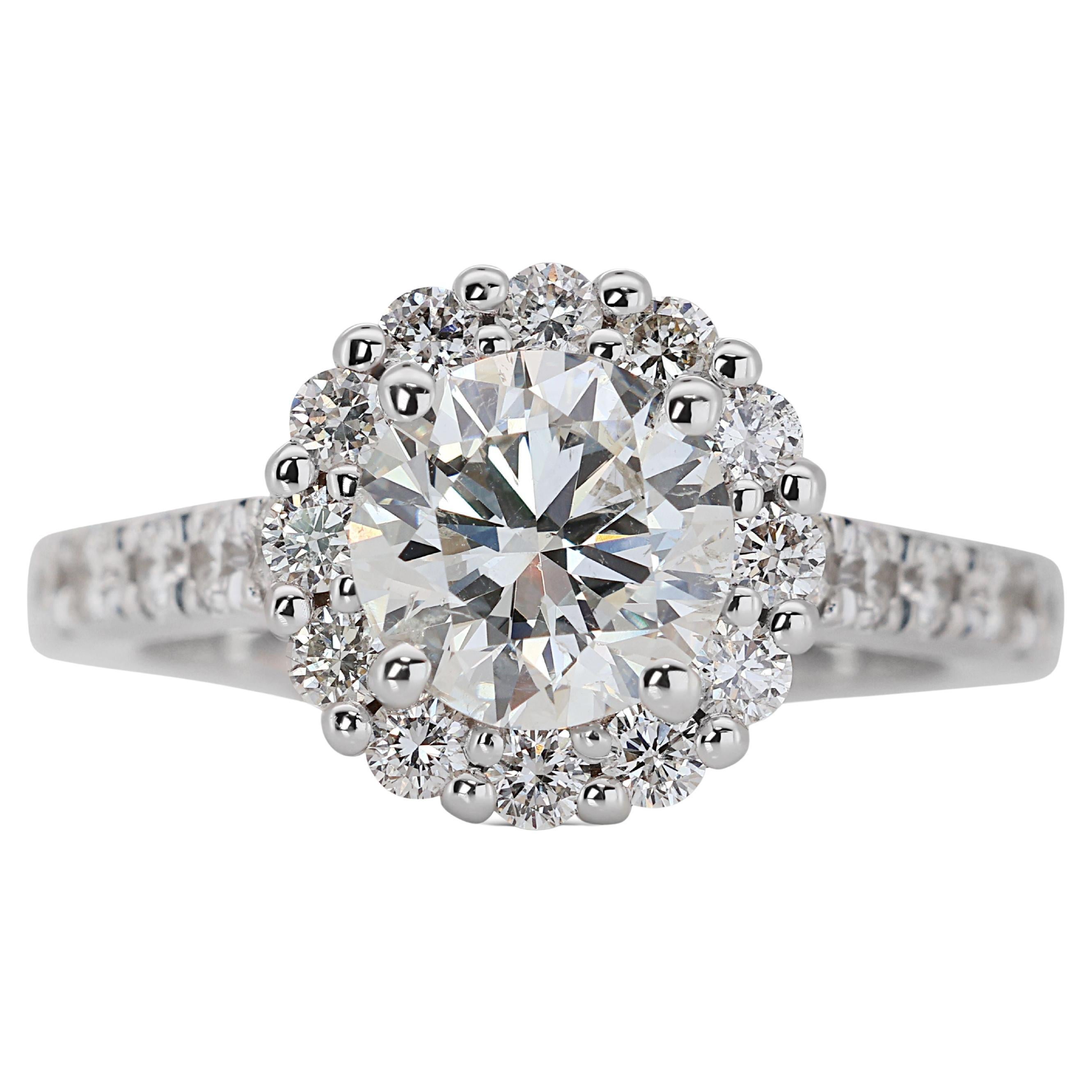 Sophisticated 14k White Gold Halo Ring w/ 1.43 Carat Natural Diamonds