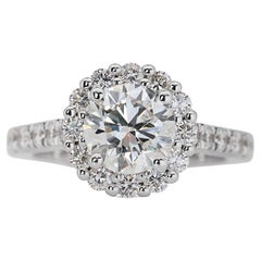 Sophisticated 14k White Gold Halo Ring w/ 1.43 Carat Natural Diamonds