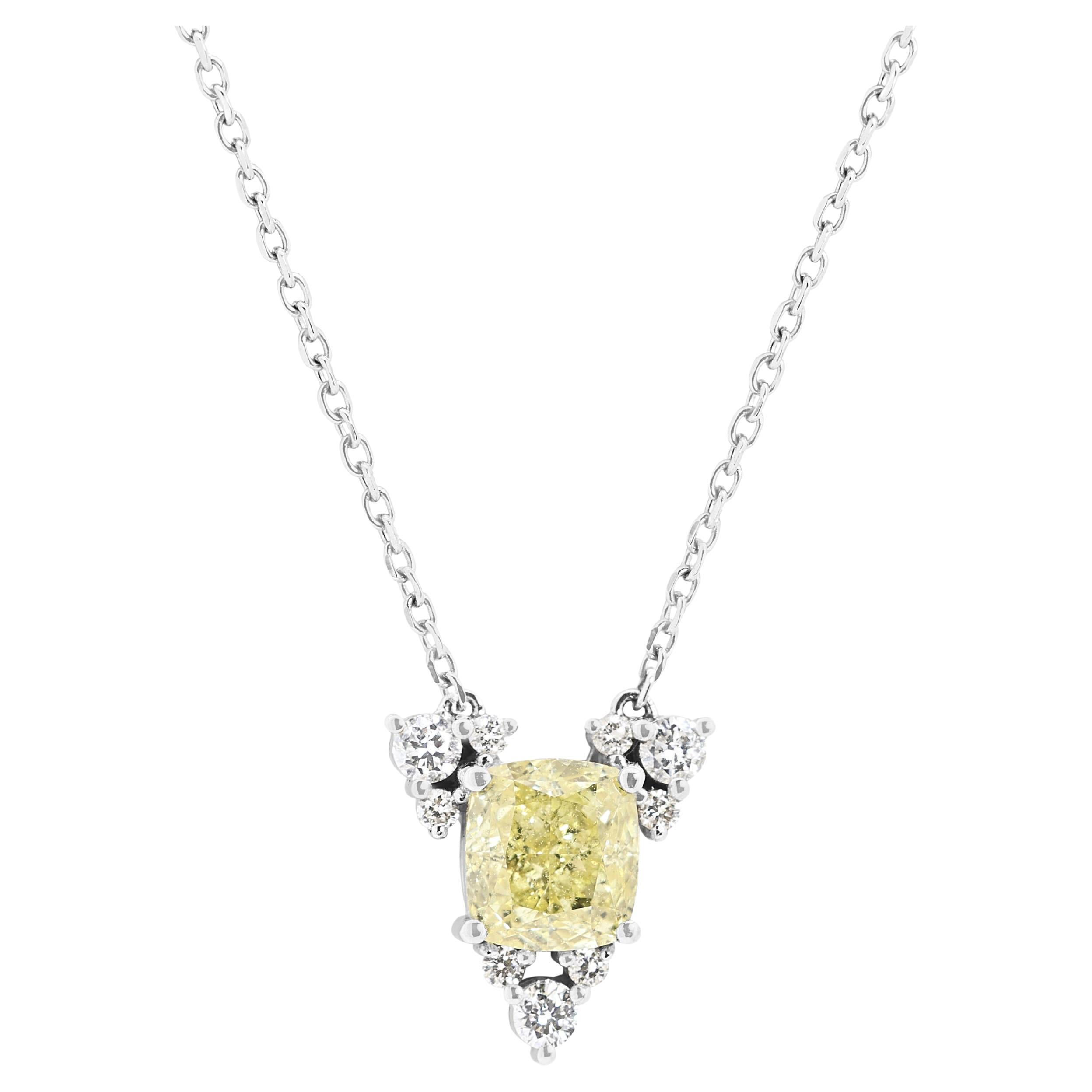 Captivating 1.02ct Fancy Intense Yellow Diamond Necklace in 18K White Gold