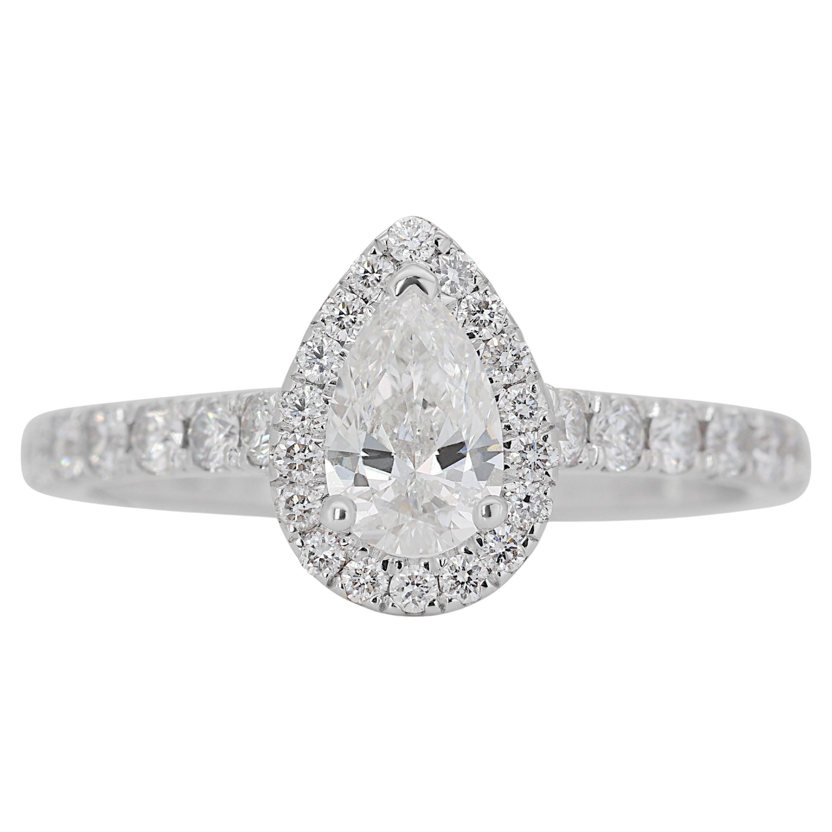 Elegant 18k White Gold with 0.71ct Pear-shaped Diamond Ring For Sale