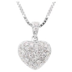 Classic 18K White Gold Diamond Heart Pendant Necklace