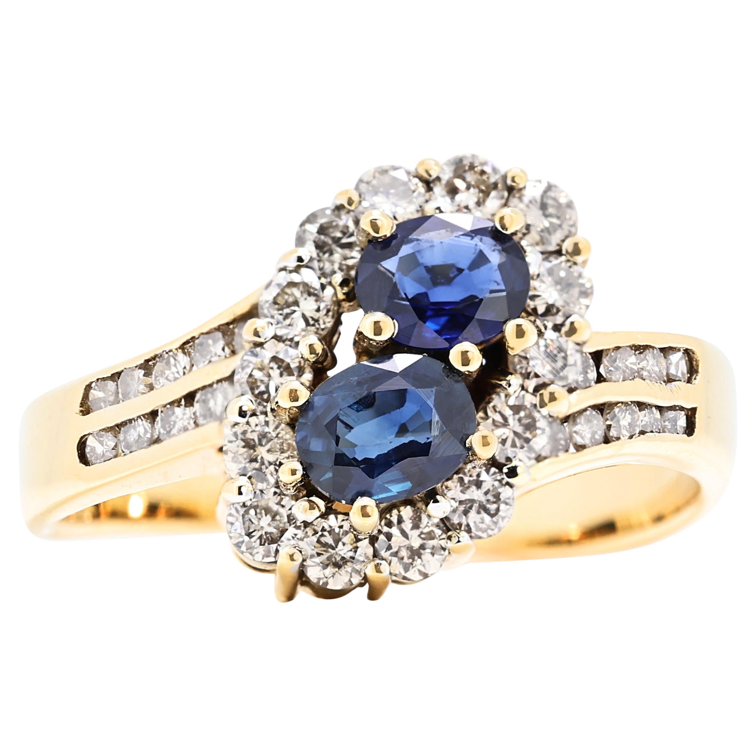Mesmerizing 1.19ct Sapphires and Diamonds Cluster Ring in 18k Yellow Gold