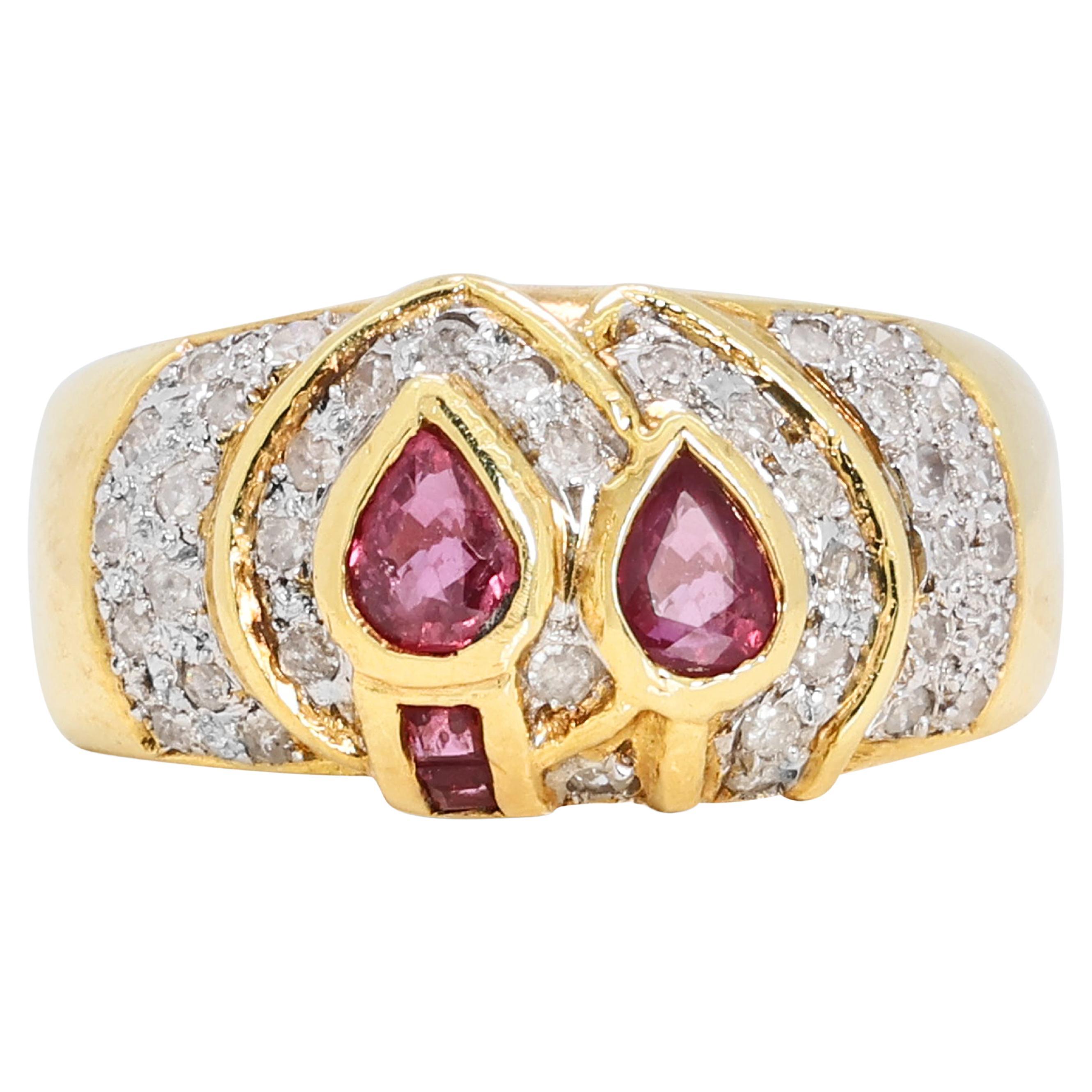 Captivating 1.06ct Rubies and Diamonds Cluster Ring in 18k Yellow Gold