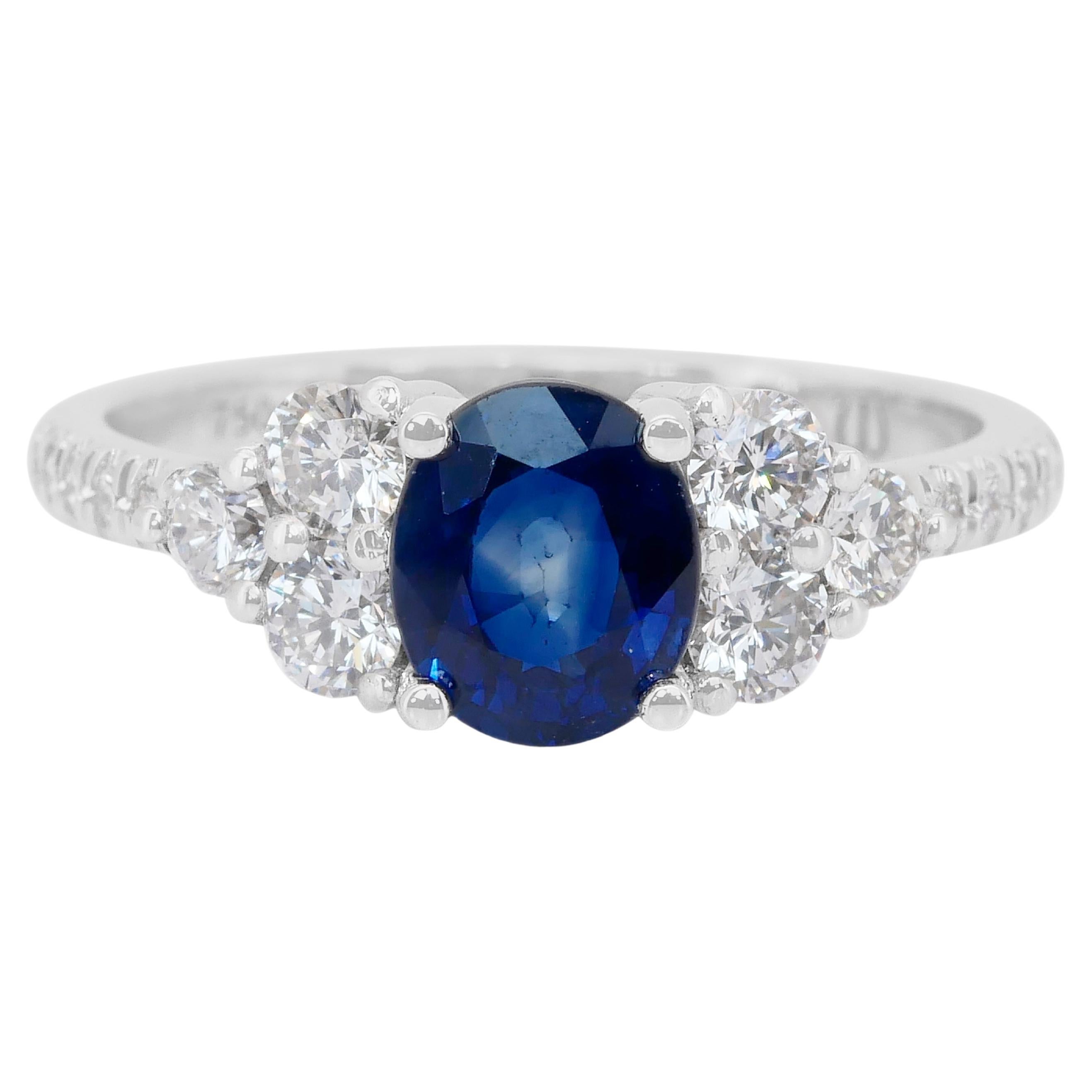 Whiting - Bague en or blanc 18 carats avec saphir et diamants de 2,15 carats - Certifiée GIA