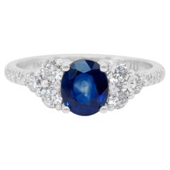 Whiting - Bague en or blanc 18 carats avec saphir et diamants de 2,15 carats - Certifiée GIA