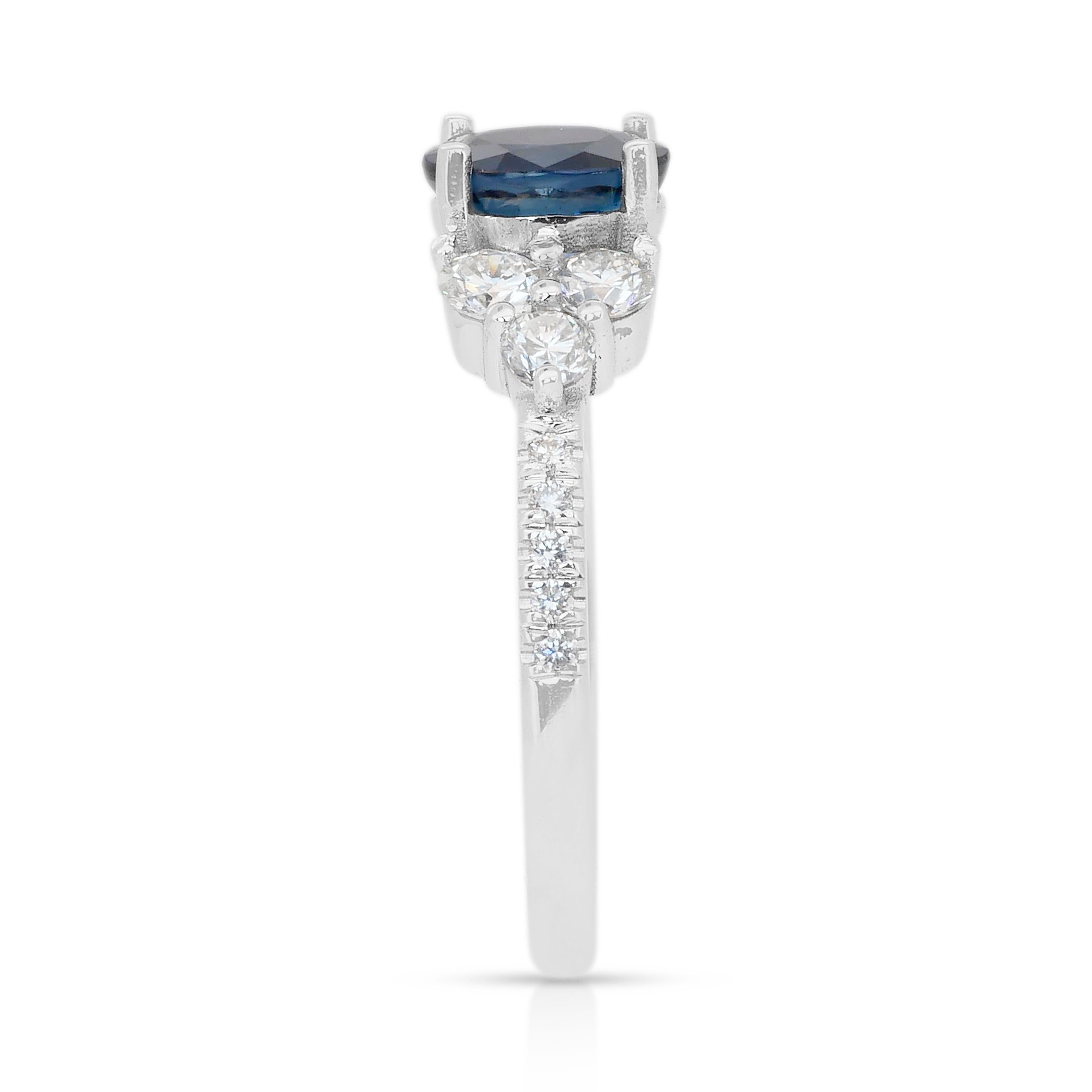 Whiting - Bague en or blanc 18 carats avec saphir et diamants de 2,15 carats - Certifiée GIA Pour femmes en vente