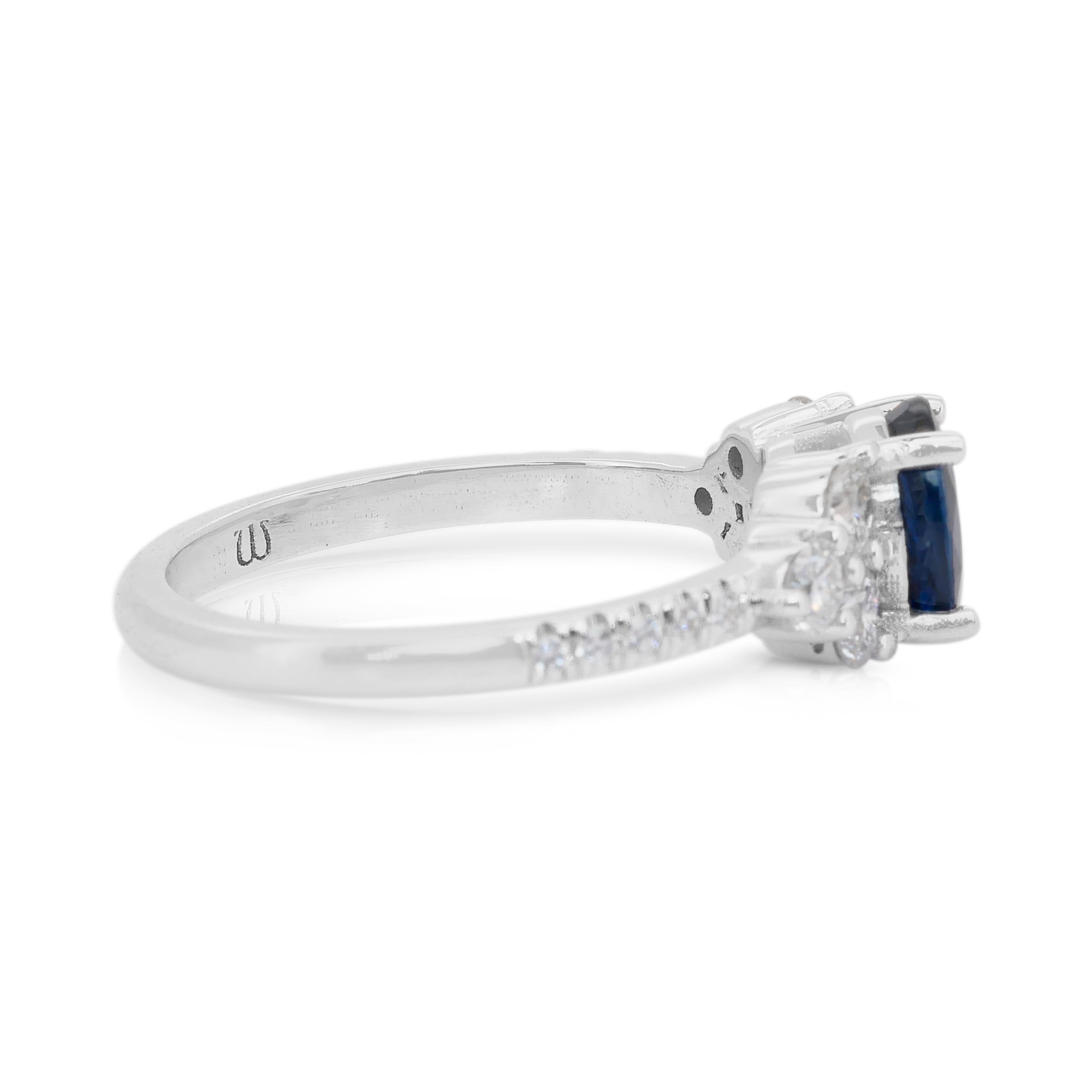 Taille ovale Whiting - Bague en or blanc 18 carats avec saphir et diamants de 2,15 carats - Certifiée GIA en vente