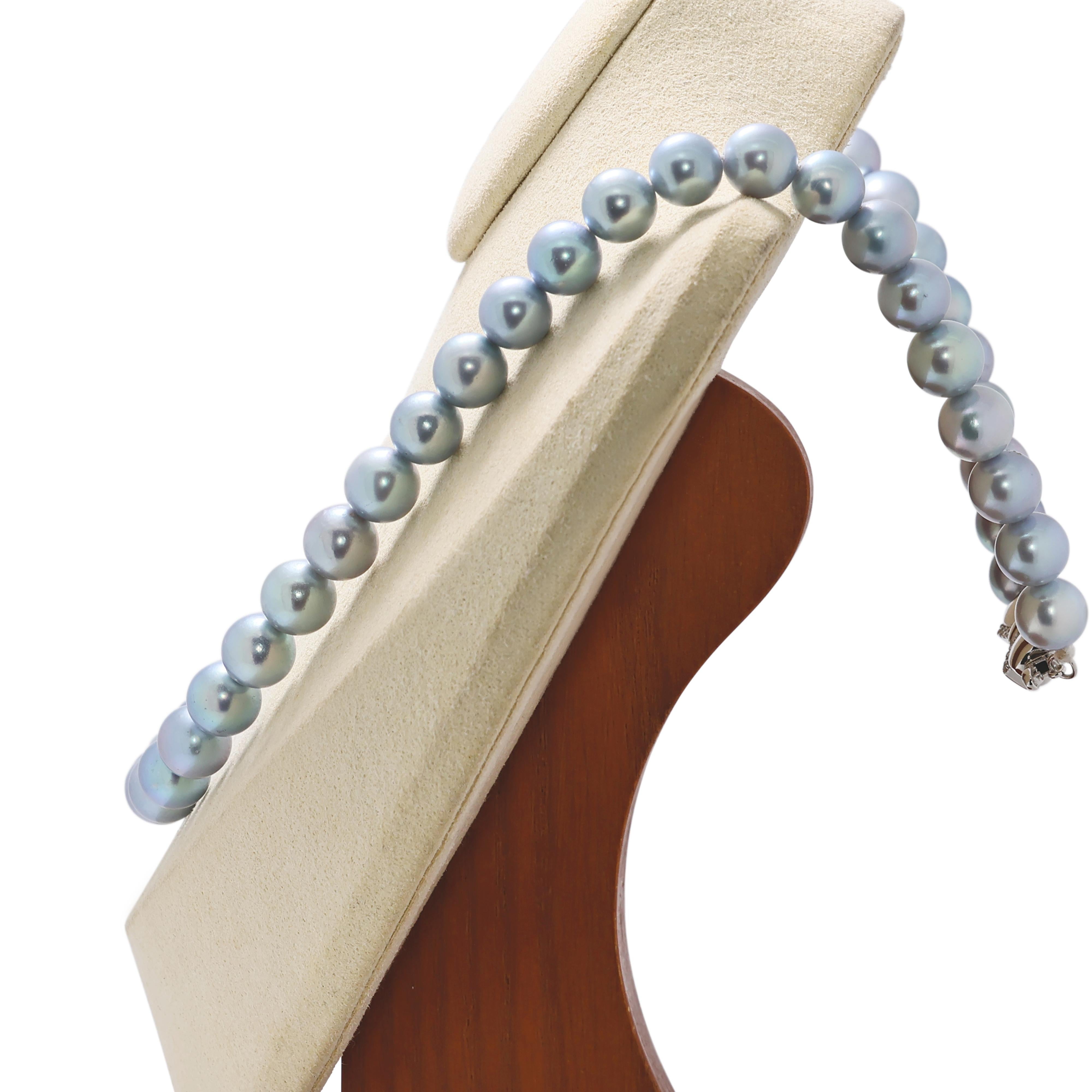 Collier exquis de perles d'Akoya bleues de 8,5 mm en argent Pour femmes en vente