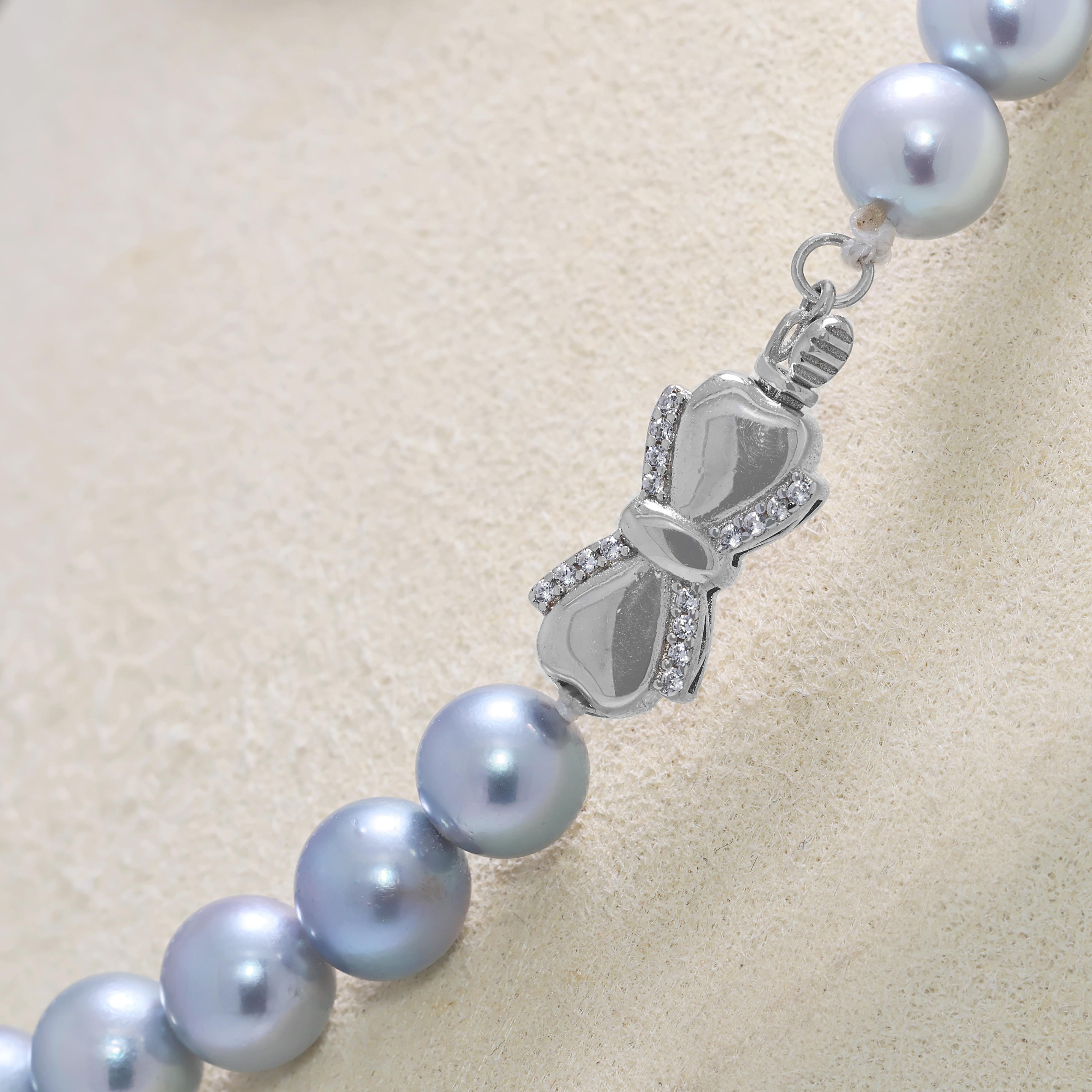 Collier exquis de perles d'Akoya bleues de 8,5 mm en argent en vente 2
