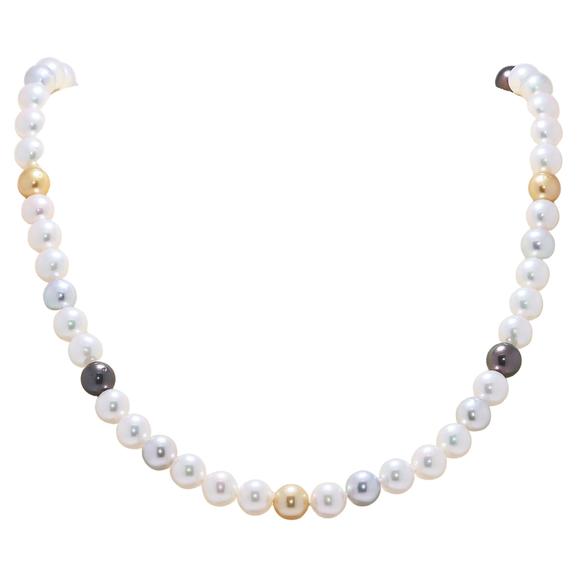 Elegant 7mm Mixed Akoya Pearl Silver Necklace (collier en argent)