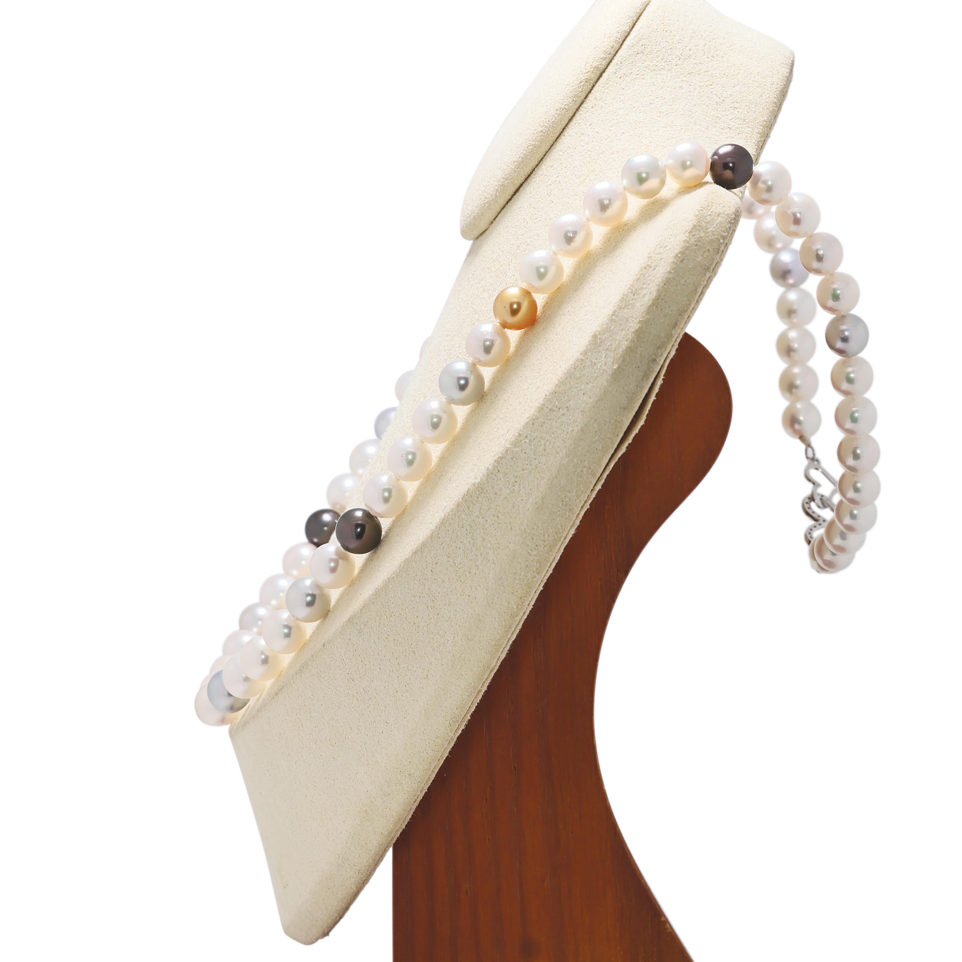 De las mujeres Elegante Collar de Plata con Perlas Akoya Mixtas de 7 mm en venta