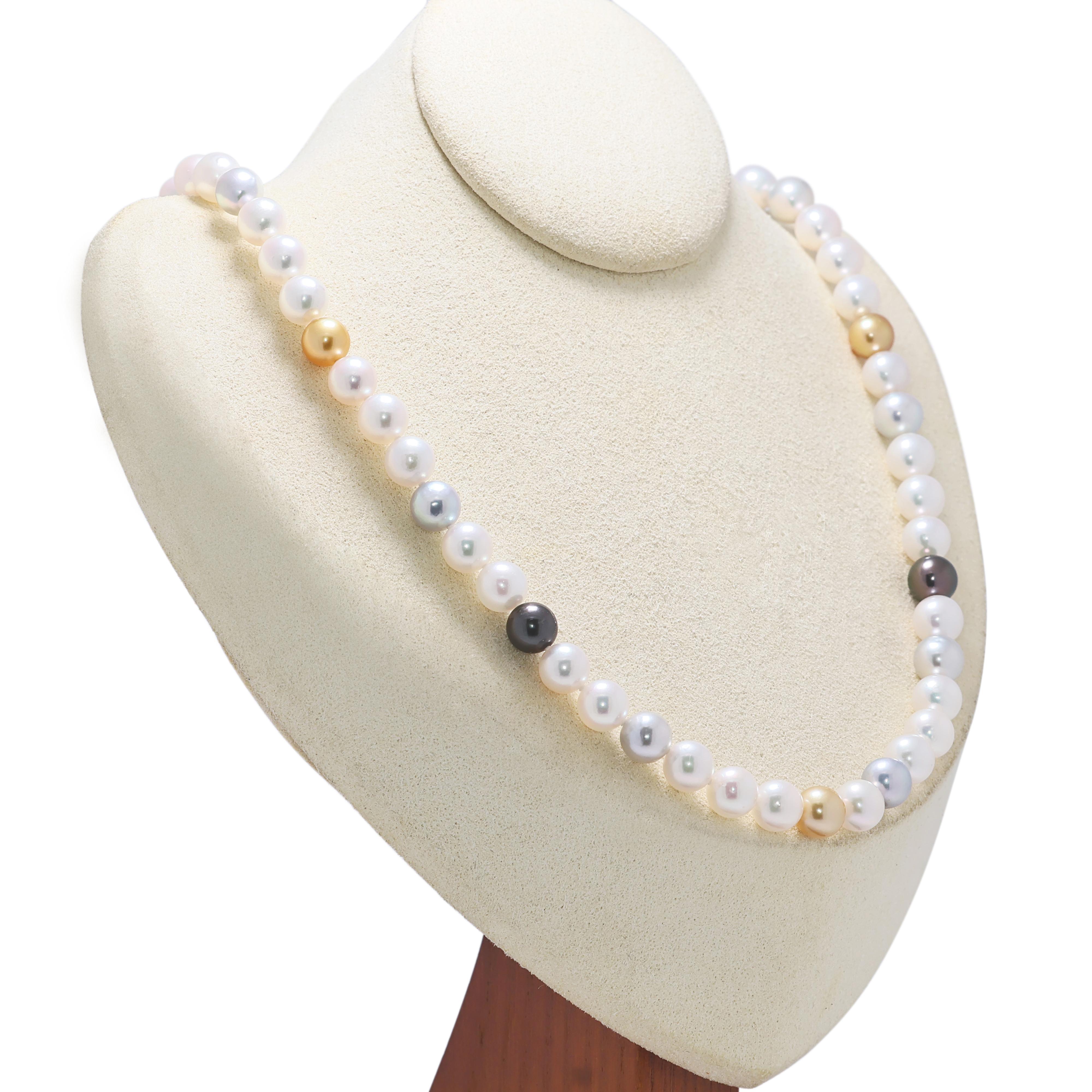 Elegante Collar de Plata con Perlas Akoya Mixtas de 7 mm en Nuevo estado para la venta en רמת גן, IL