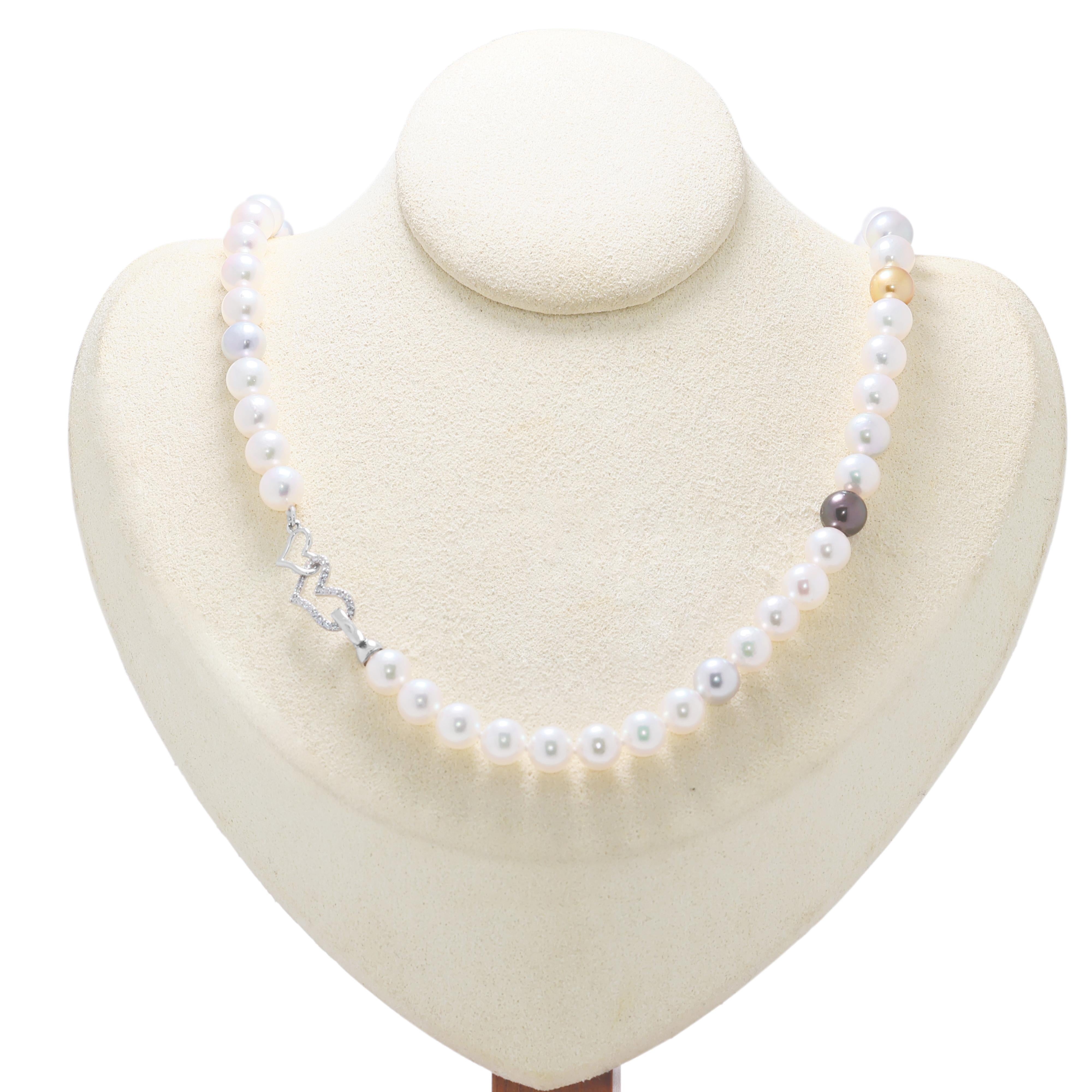 Elegante Collar de Plata con Perlas Akoya Mixtas de 7 mm en venta 1