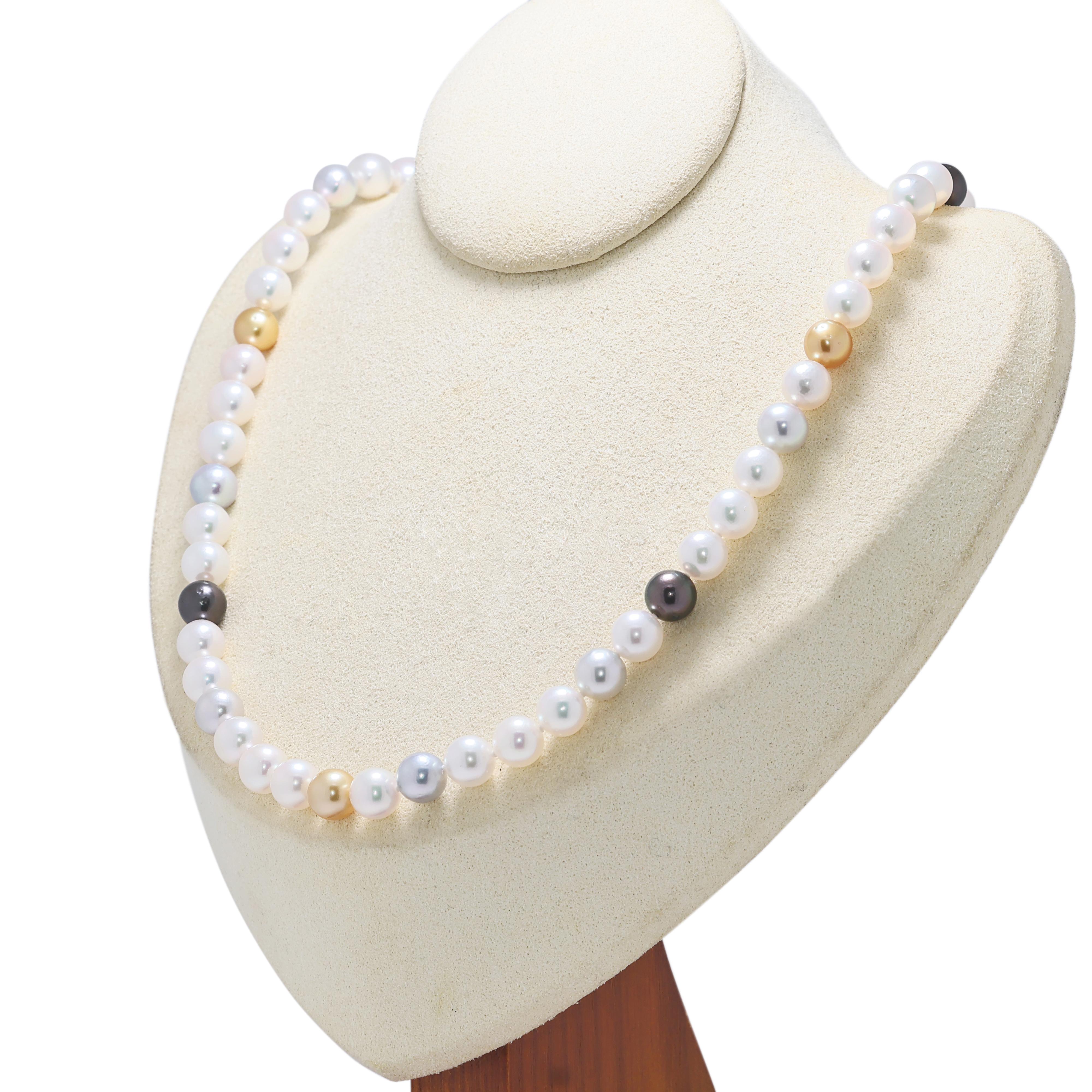 Elegante Collar de Plata con Perlas Akoya Mixtas de 7 mm Corte redondo en venta