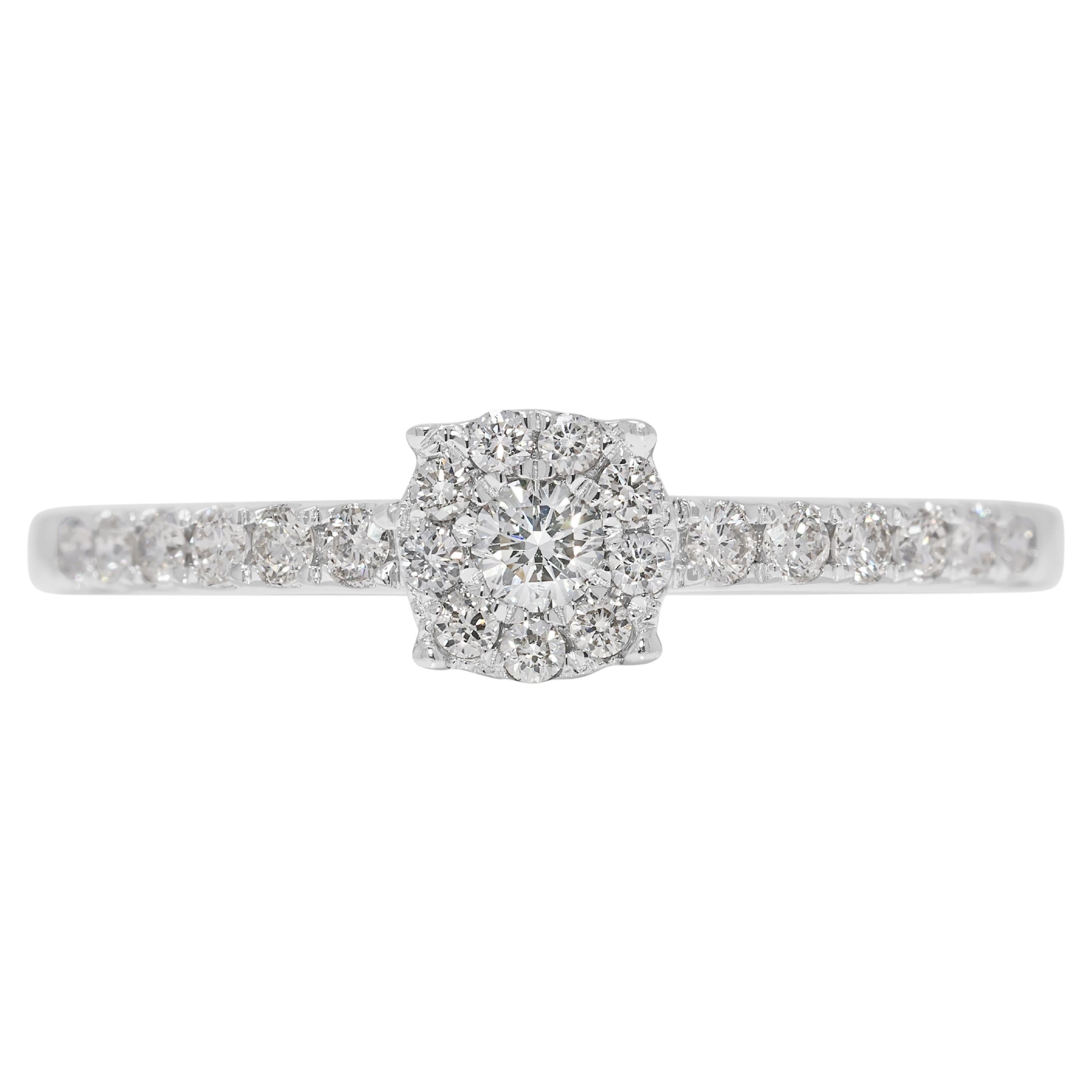 Anello Pavé con diamante tondo brillante naturale da 0,28 carati in oro bianco 14K