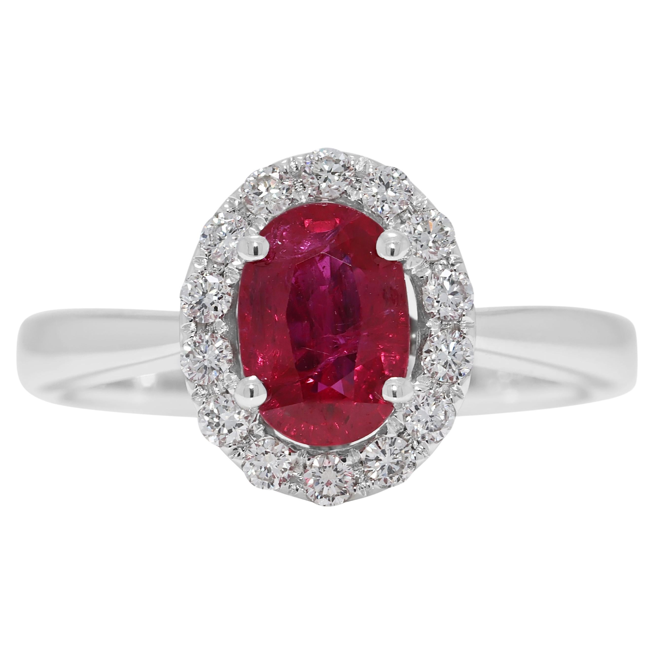 Stupendo anello a raggiera con rubino e diamante naturale da 1,44 carati in oro bianco 18 carati