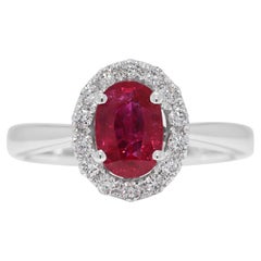 Stunning 1.44ct Ruby & Natural Diamond Halo Ring in 18K White Gold