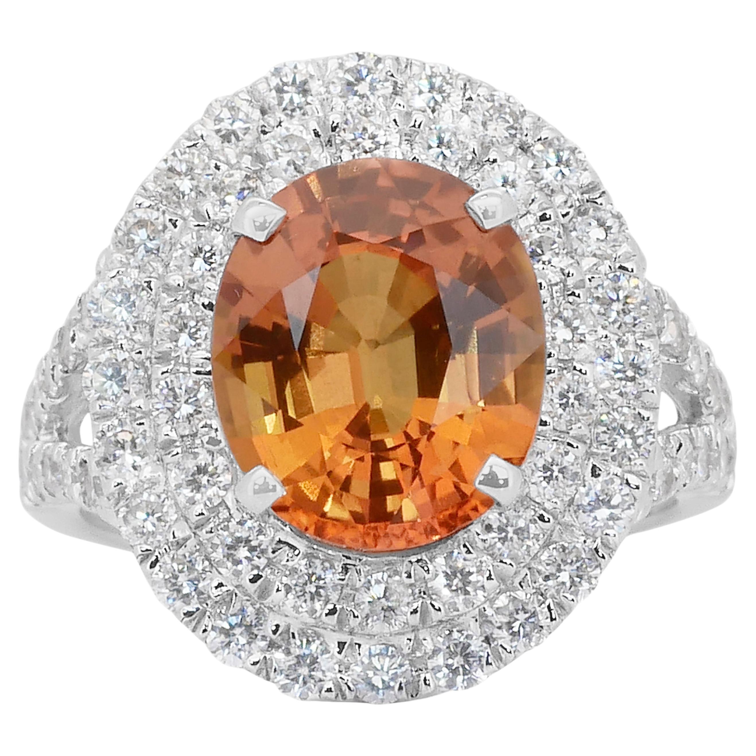 Captivante bague de cocktail en or blanc 18 carats, saphir et diamants, 5,18 carats