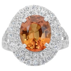 Captivante bague de cocktail en or blanc 18 carats, saphir et diamants, 5,18 carats