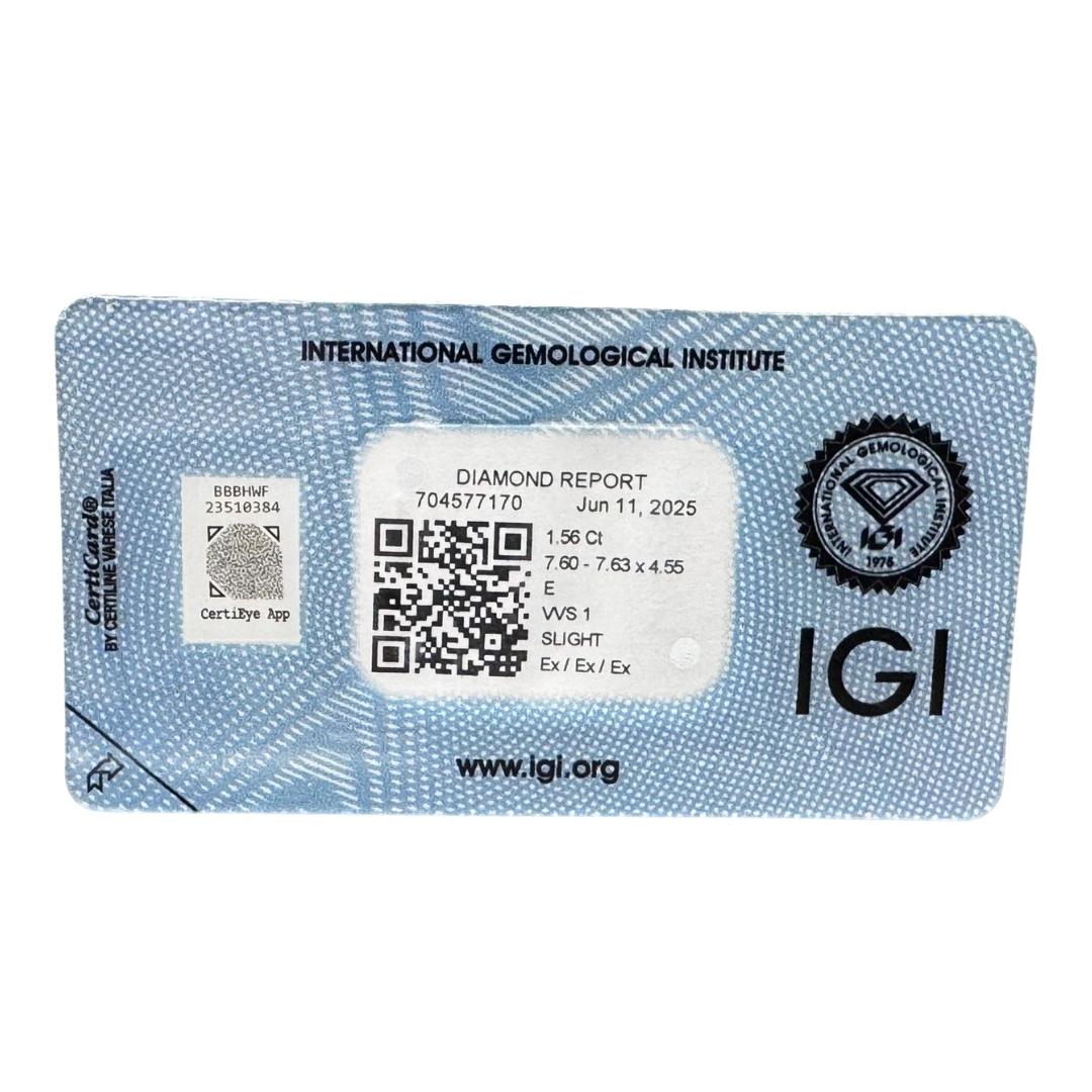 Abbagliante diamante a forma rotonda con taglio ideale triplo eccellente da 1.56 carati - certificato IGI in vendita 1