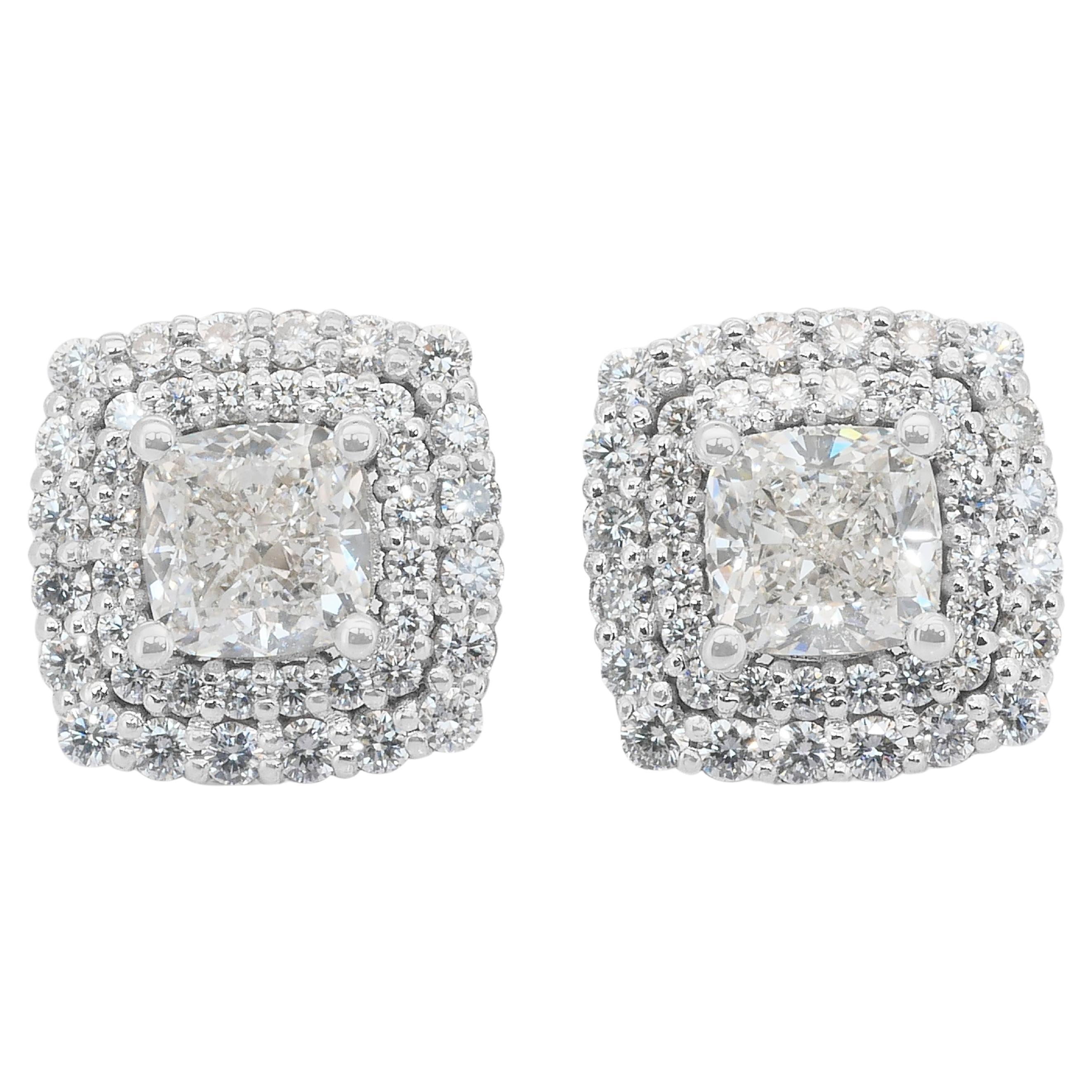 Orecchini a perno con diamanti doppio taglio ideale eccellente da 3,08 carati in oro bianco 18 ct.