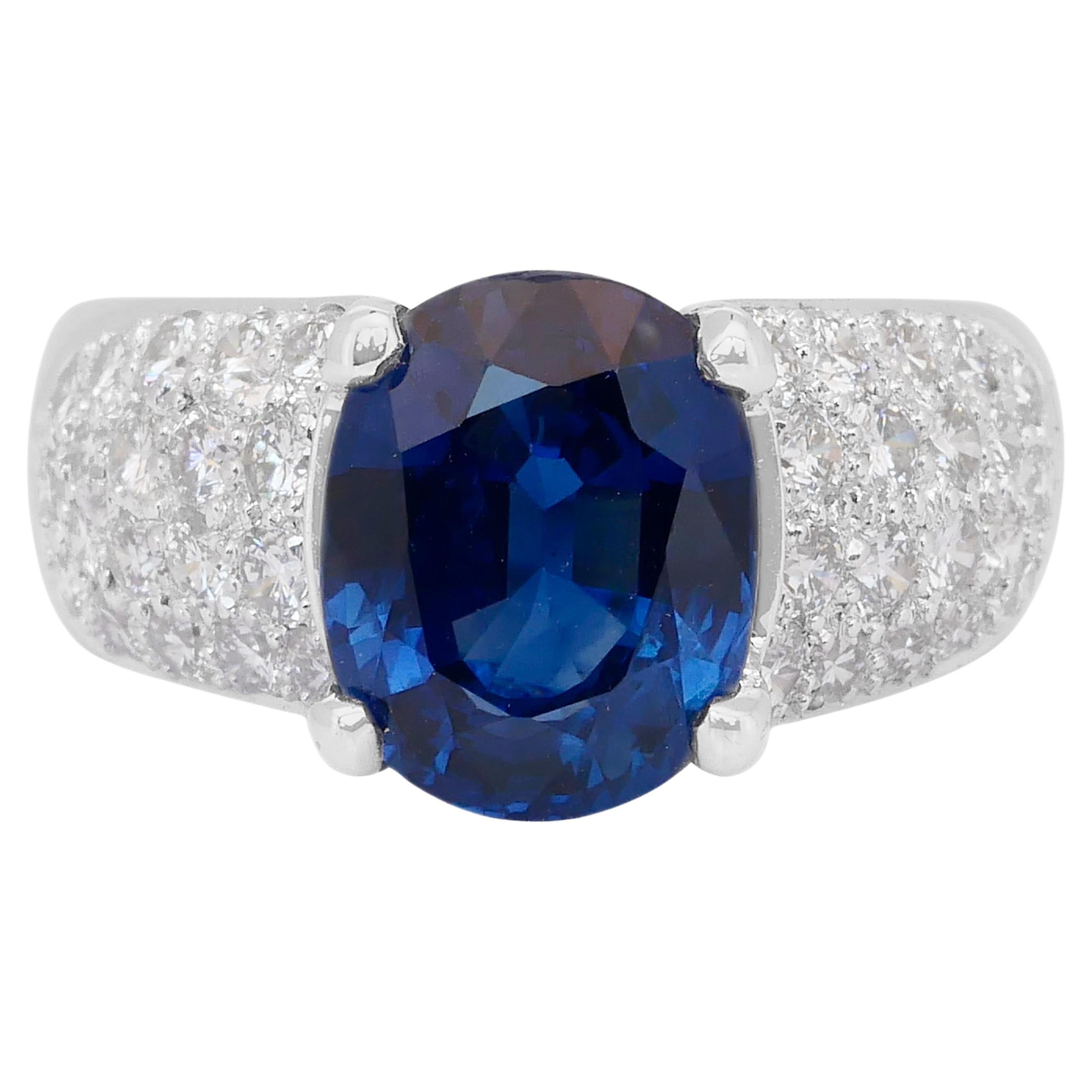 Magnifique bague en or blanc 18k avec saphir et diamants de 5,28ct - Certifiée GIA