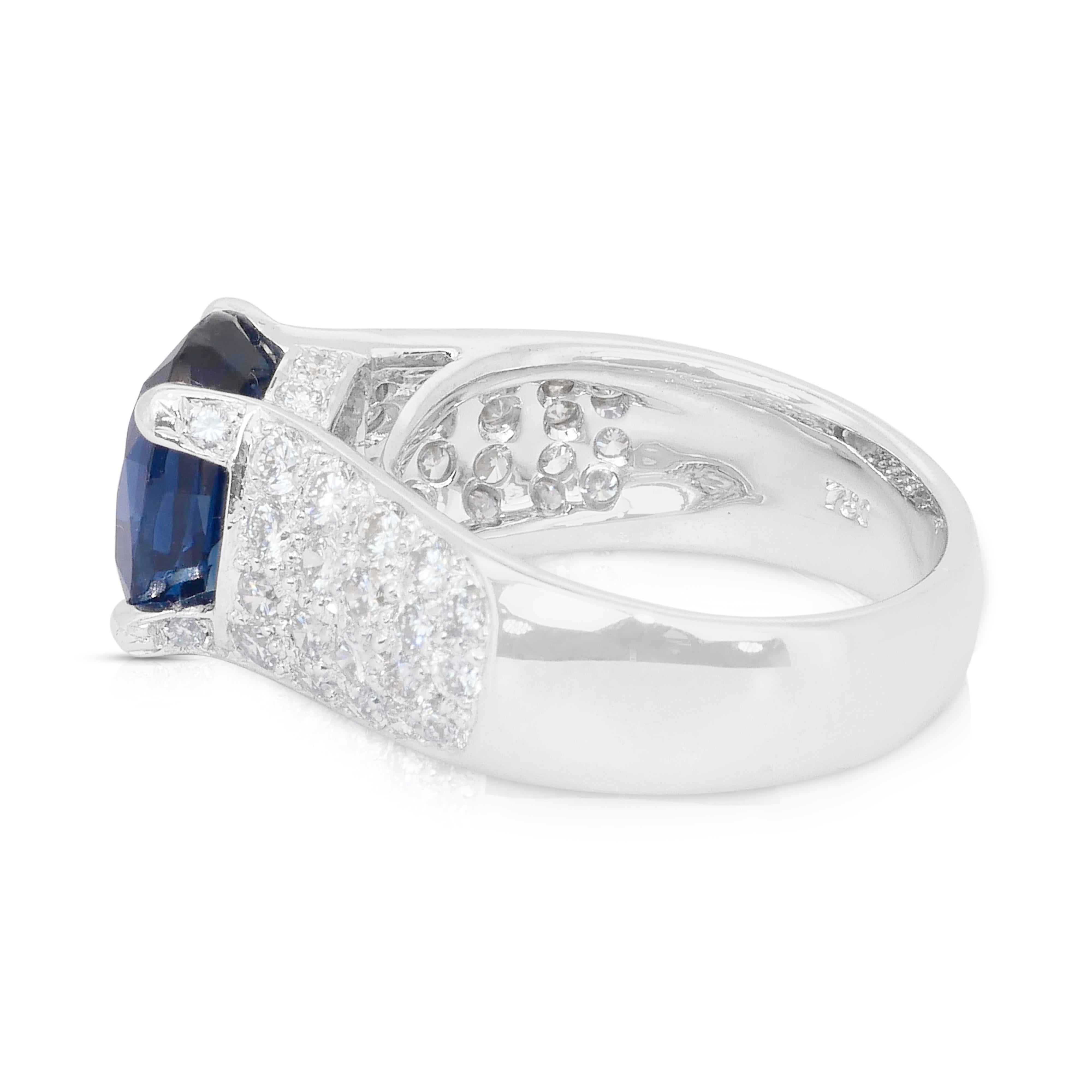Prächtiger 5,28ct Saphir und Diamanten Ring in 18k Weißgold - GIA zertifiziert im Angebot 1
