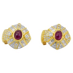 Atemberaubende 3,79ct Rubine und Diamanten Ohrringe in 18k Gelbgold - IGI zertifiziert