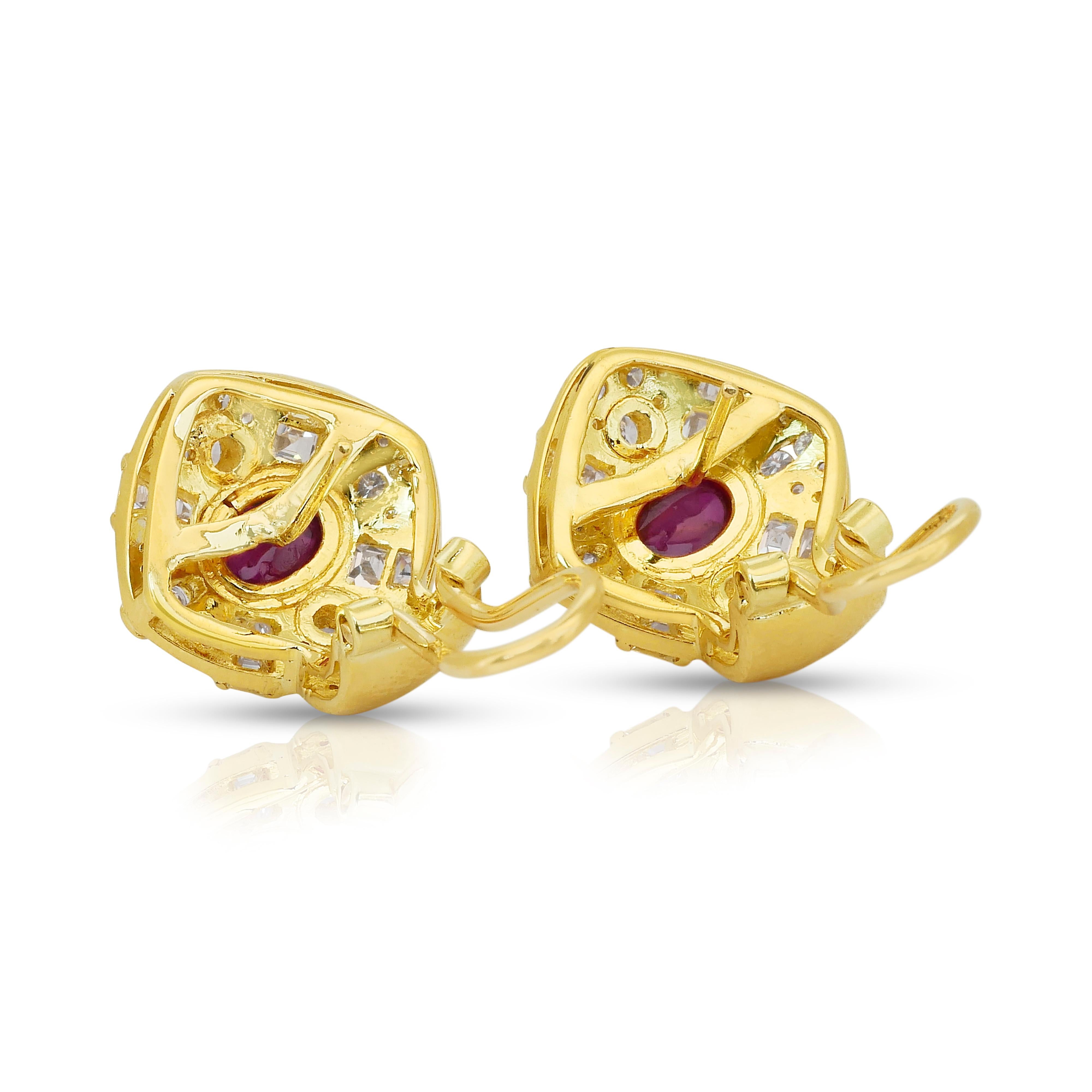 Boucles d'oreilles en or jaune 18k avec rubis et diamants de 3,79ct - certifié IGI en vente 3