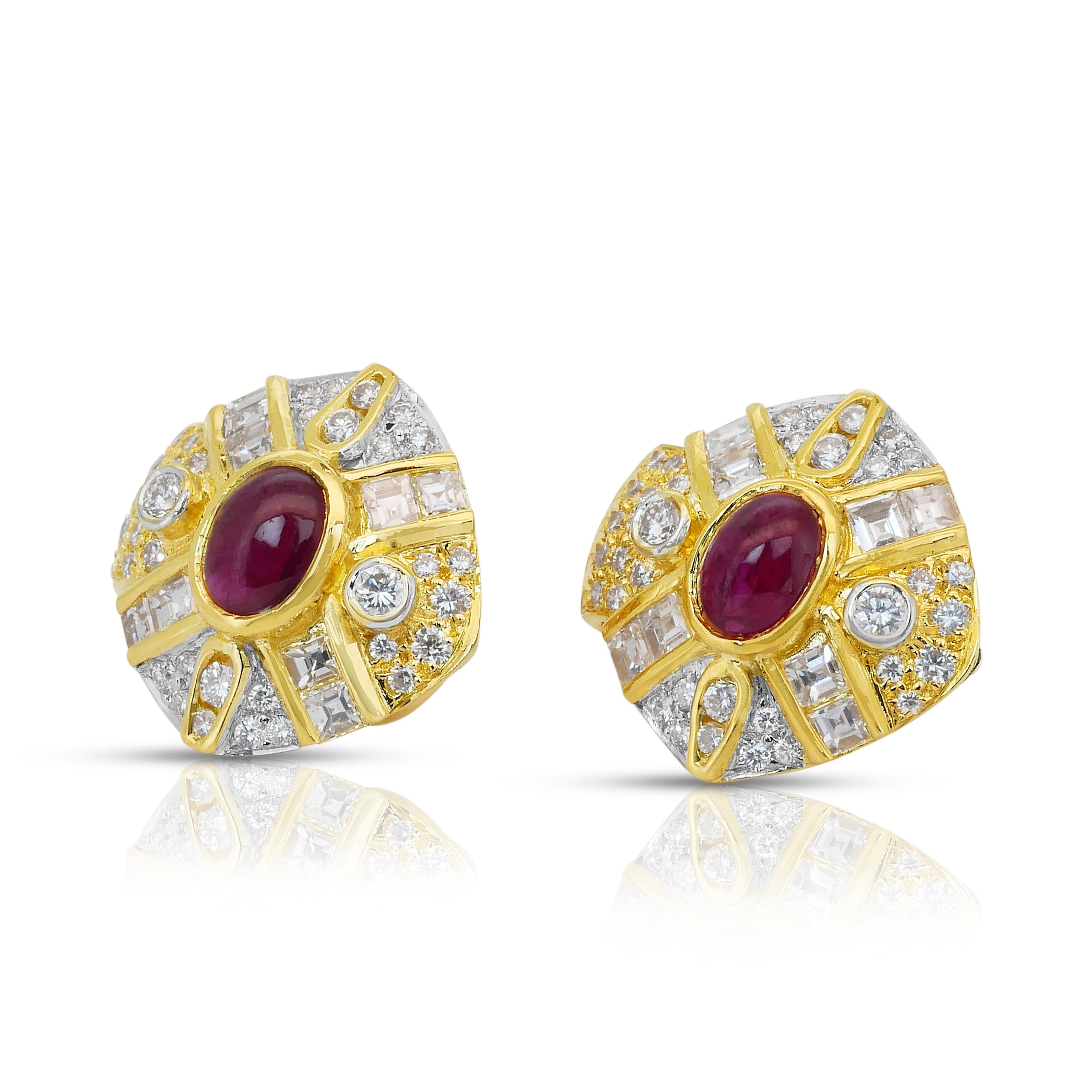 Boucles d'oreilles en or jaune 18k avec rubis et diamants de 3,79ct - certifié IGI en vente 1
