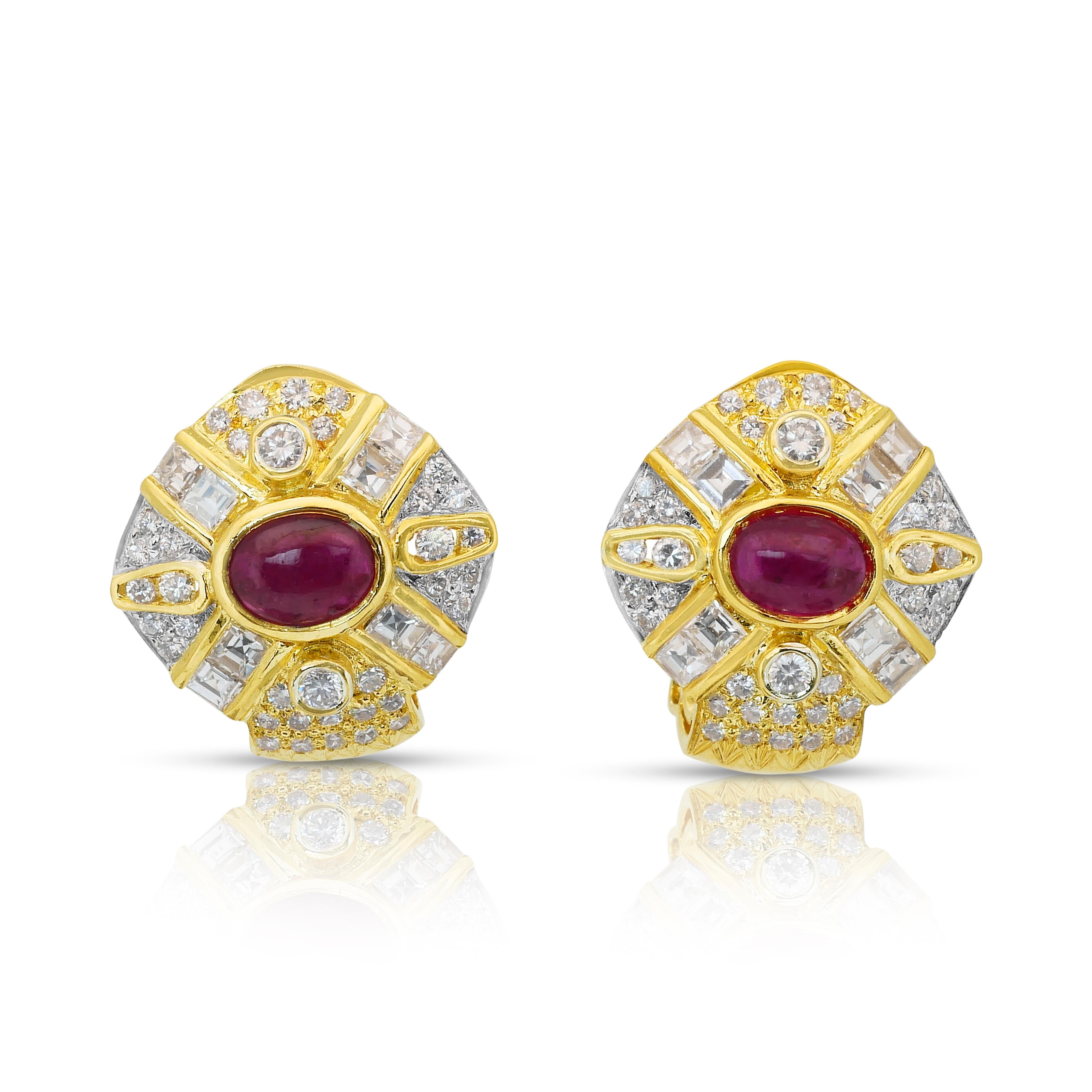 Boucles d'oreilles en or jaune 18k avec rubis et diamants de 3,79ct - certifié IGI en vente 4