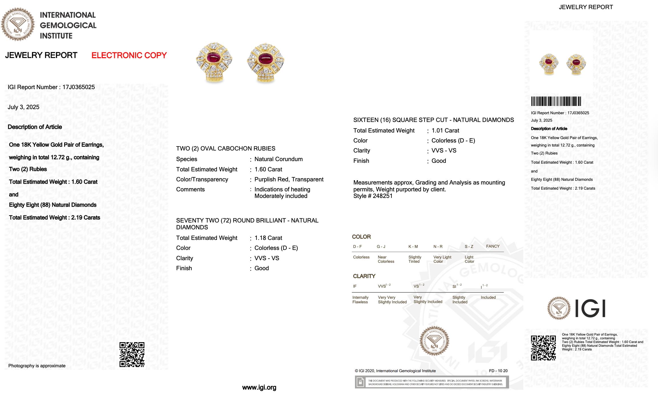 Boucles d'oreilles en or jaune 18k avec rubis et diamants de 3,79ct - certifié IGI Pour femmes en vente