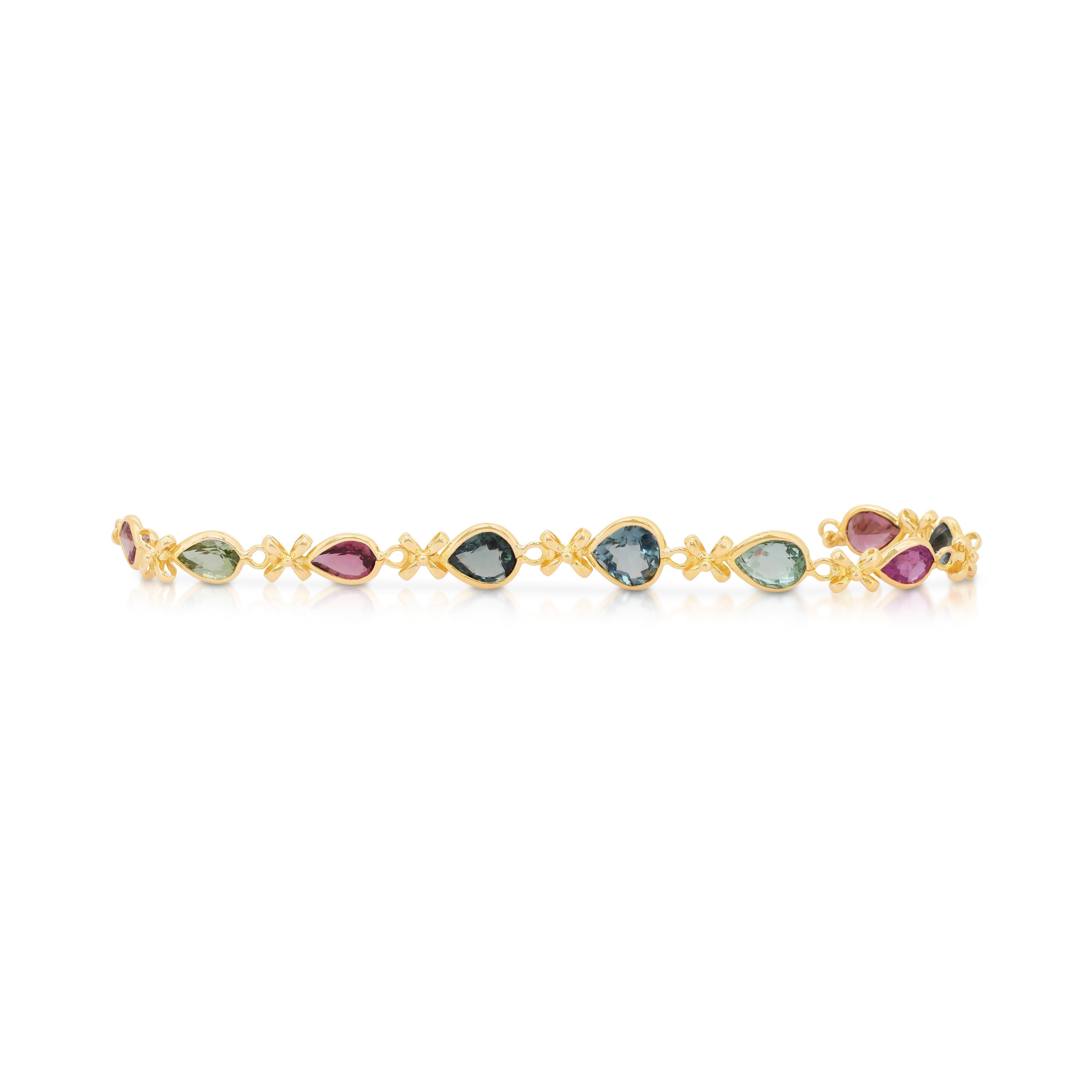 Taille poire Captivant bracelet de tourmaline de 22,60ct en or jaune 18k - certifié IGI en vente