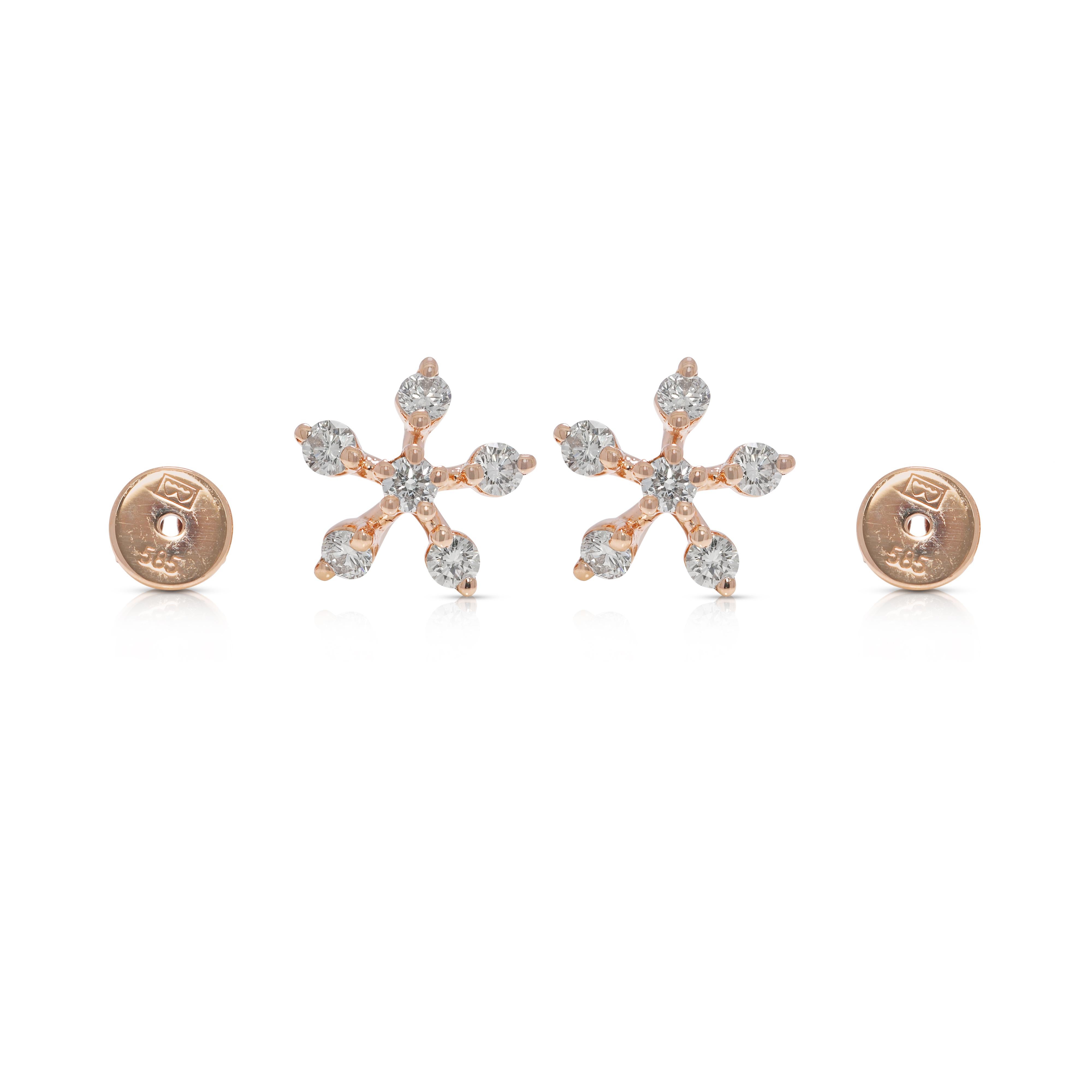 Elegance, orecchini a perno con fiori di diamante naturale da 0,30 carati in oro rosa 14 carati in vendita 2