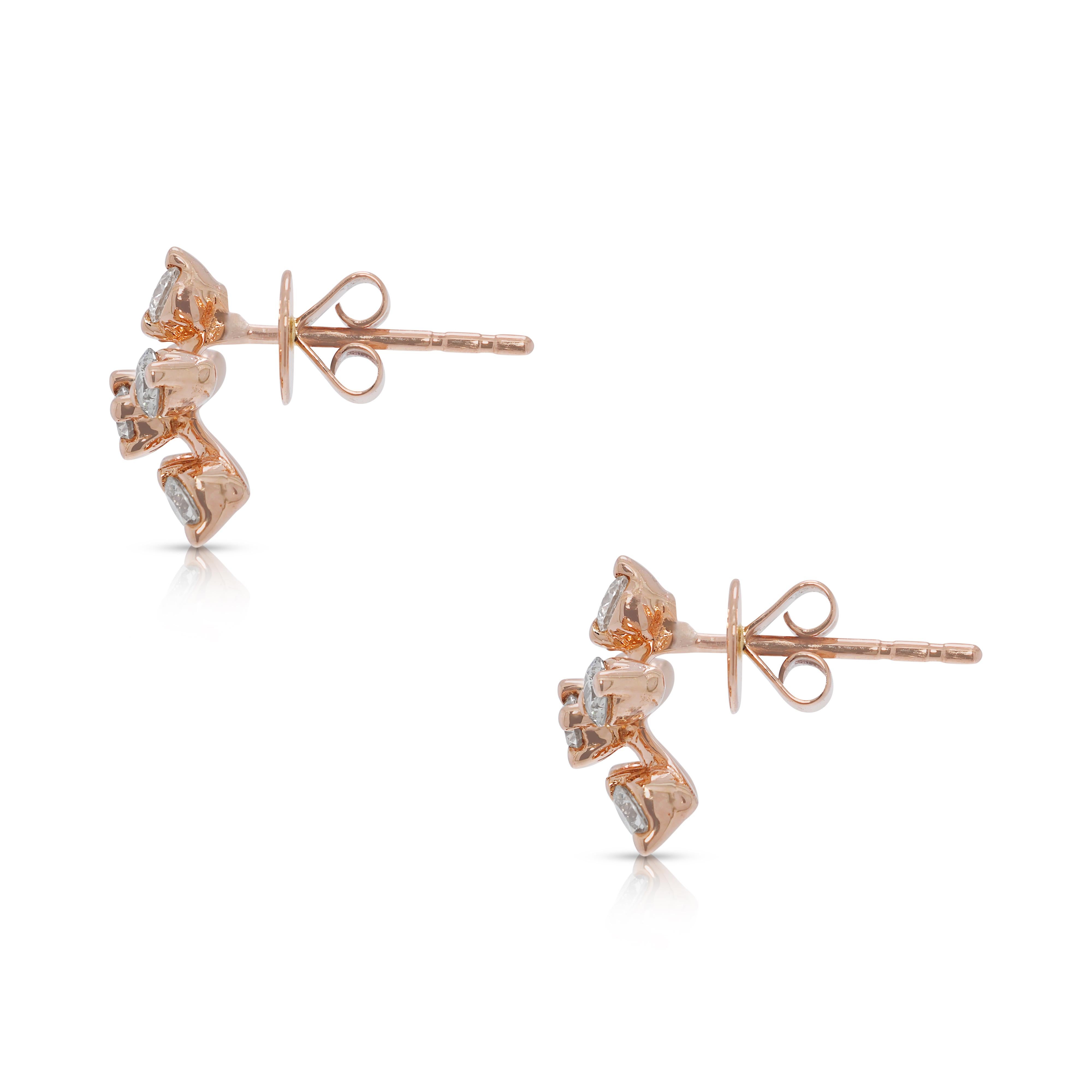 Donna Elegance, orecchini a perno con fiori di diamante naturale da 0,30 carati in oro rosa 14 carati in vendita