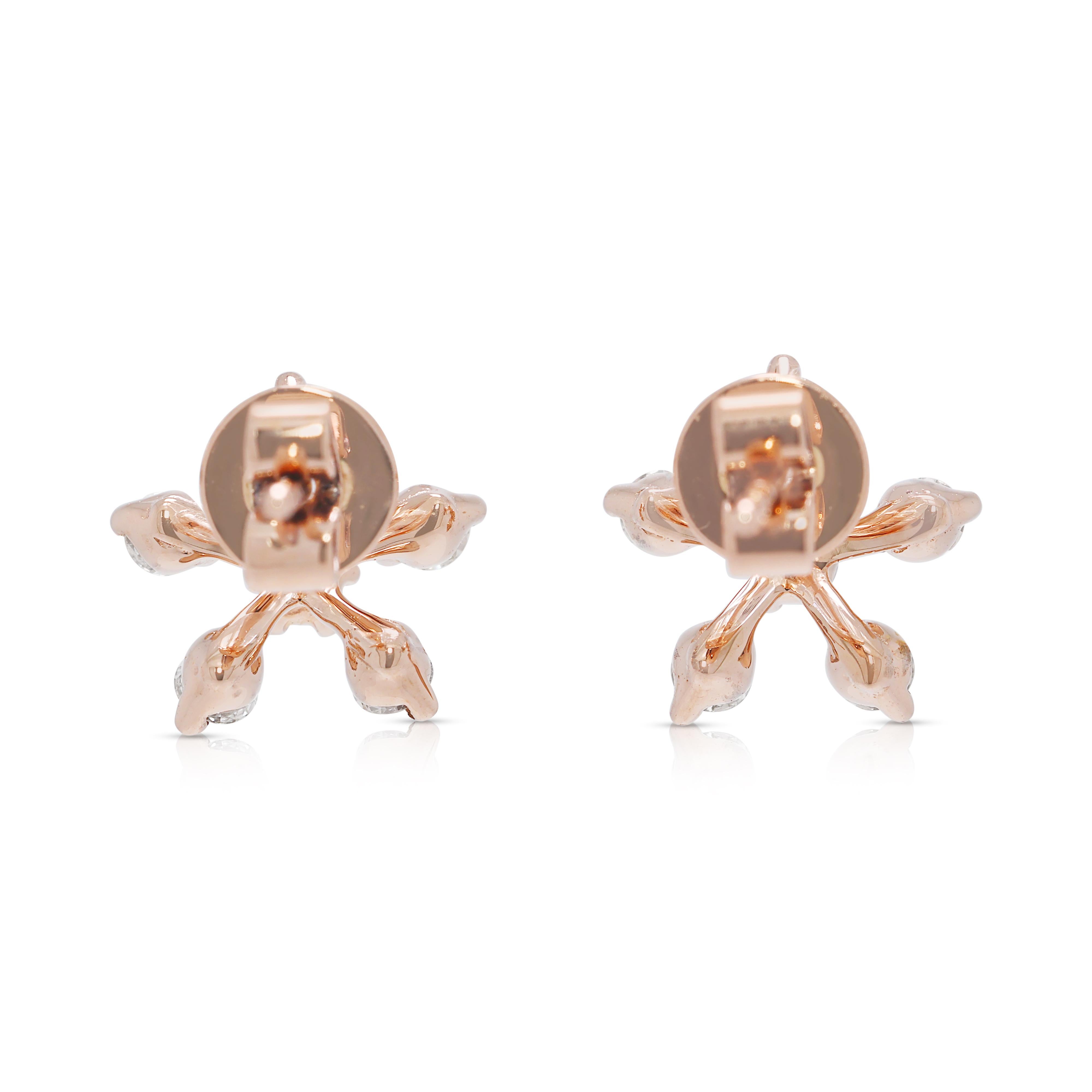 Elegance, orecchini a perno con fiori di diamante naturale da 0,30 carati in oro rosa 14 carati in vendita 1