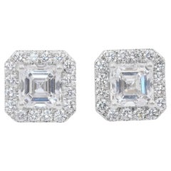 Deslumbrantes pendientes de oro blanco de 18 quilates con halo de diamantes de 1,41 quilates - Certificados GIA