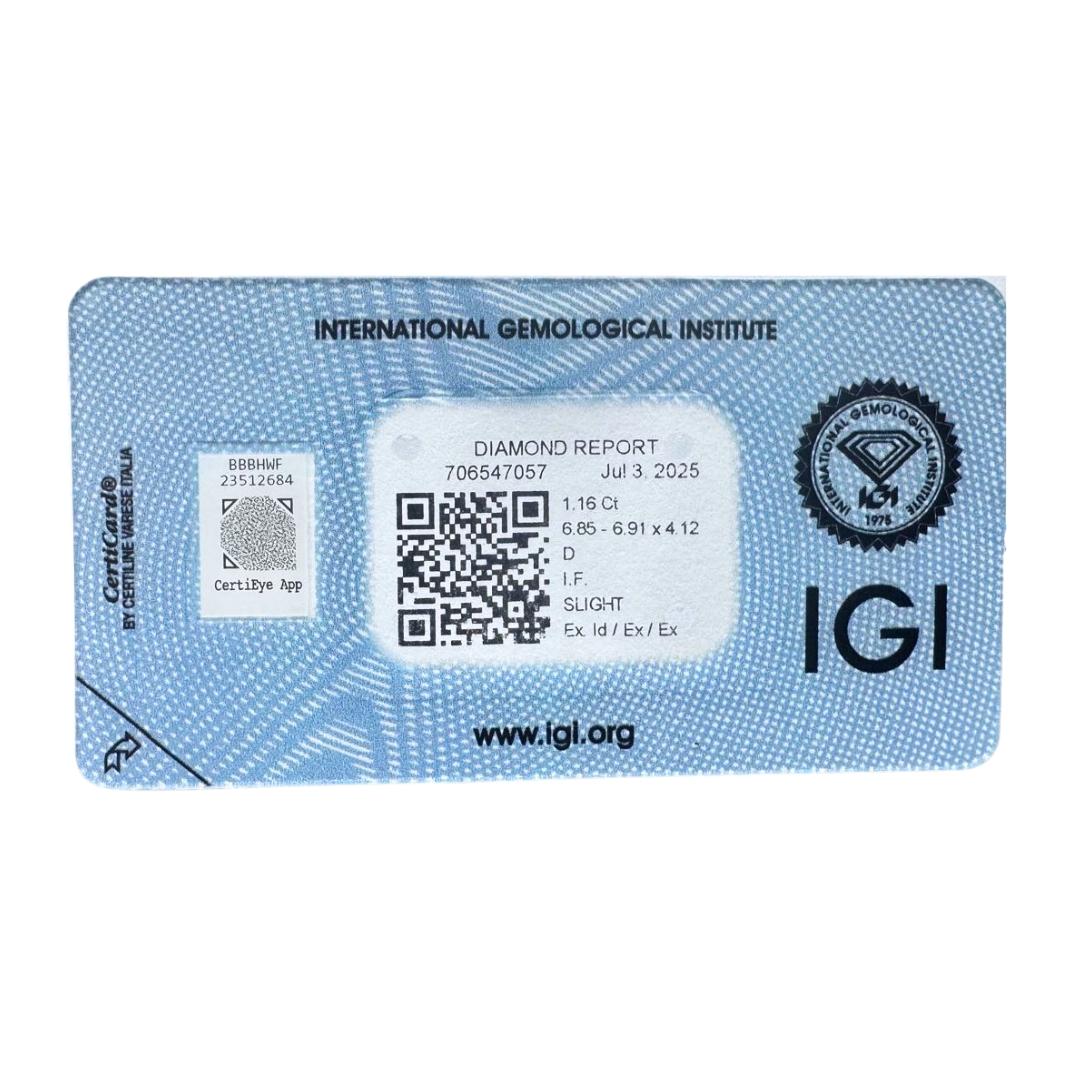 Abbagliante diamante a forma rotonda con taglio ideale triplo eccellente da 1.16 carati - certificato IGI in vendita 2