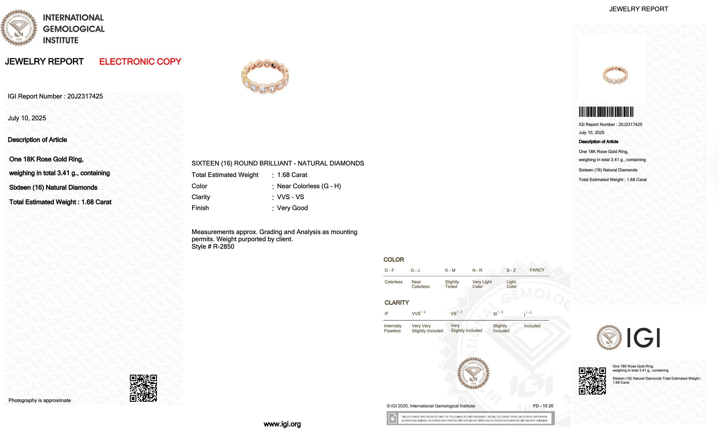 Donna Stupendo anello di eternità con diamanti da 1,68 carati in oro rosa 18 carati - certificato IGI in vendita
