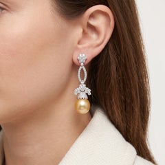 Magnificent 32.09ct Salt Water Pearl and Diamonds Drop Earrings