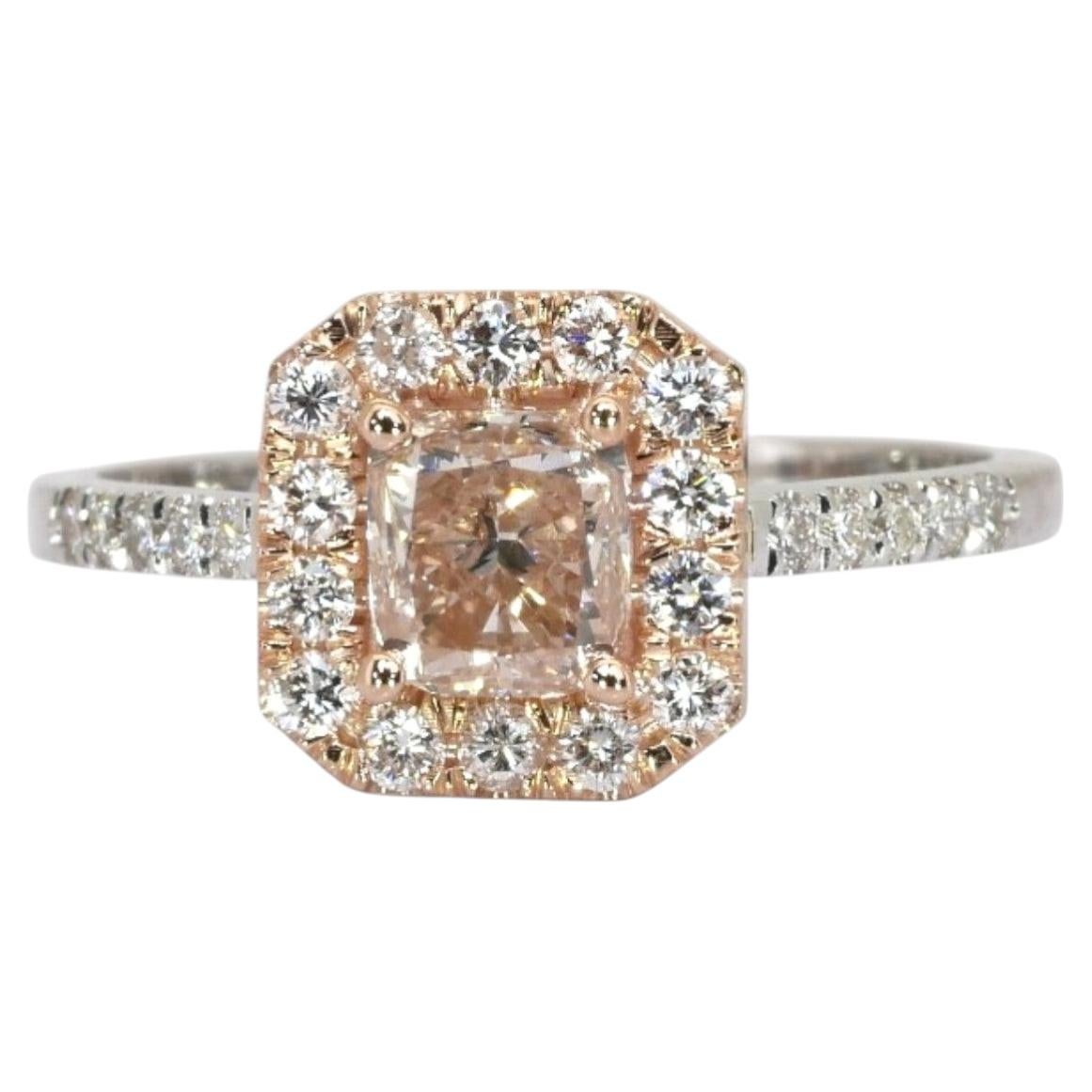 1.30 Carats IGI Certified 18k White & Rose Gold Diamond Halo Ring