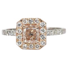 1.30 Carats IGI Certified 18k White & Rose Gold Diamond Halo Ring